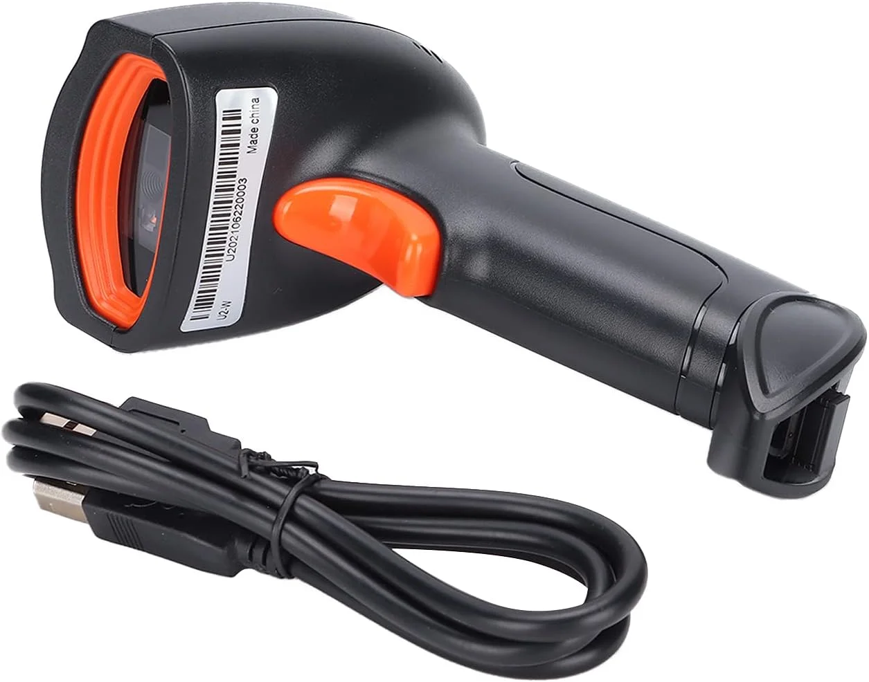 اسکنر بارکد، بارکد خوان USB کد QR 1D/2D بی سیم دستی با قابلیت خواندن 360 درجه، ضد گرد و غبار، ضد آب و مقاوم در برابر سقوط برای سیستم POS، فروشگاه، انبار (مشکی نارنجی)