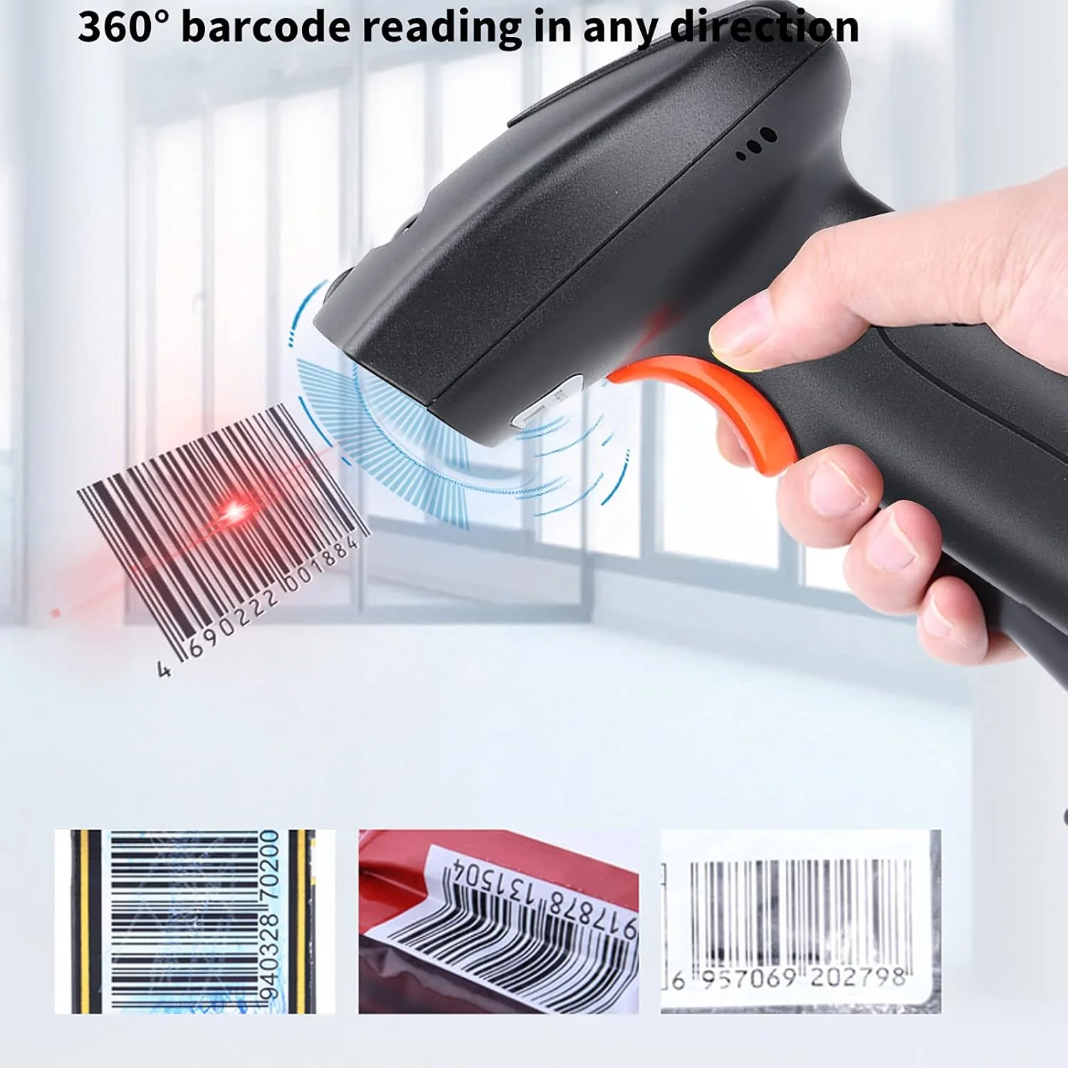 اسکنر بارکد، بارکد خوان USB کد QR 1D/2D بی سیم دستی با قابلیت خواندن 360 درجه، ضد گرد و غبار، ضد آب و مقاوم در برابر سقوط برای سیستم POS، فروشگاه، انبار (مشکی نارنجی) اسکنر بارکد، بارکد خوان USB کد QR 1D/2D بی سیم دستی با قابلیت خواندن 360 درجه، ضد گرد و غبار، ضد آب و مقاوم در برابر سقوط برای سیستم POS، فروشگاه، انبار (مشکی نارنجی)
