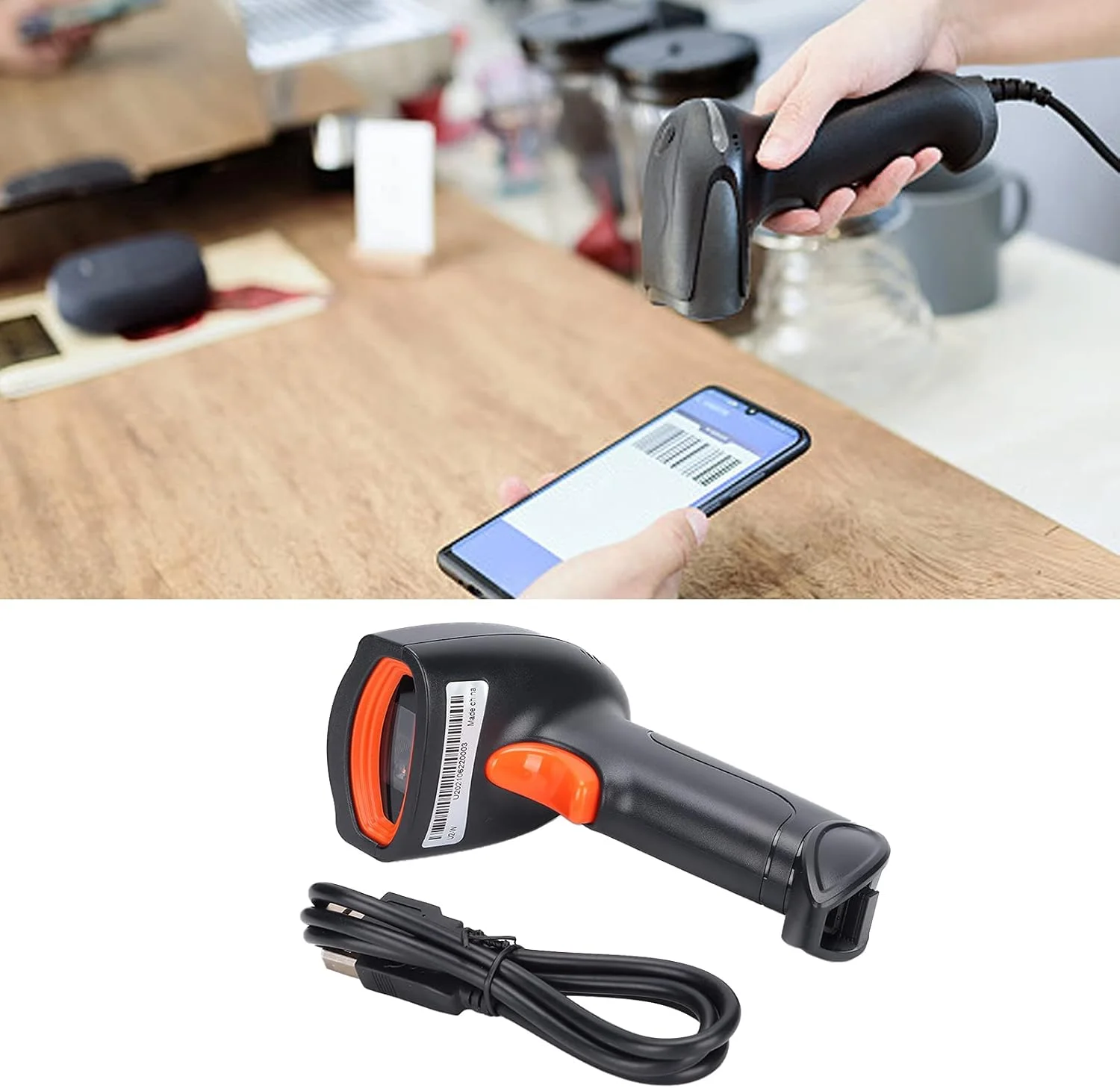 اسکنر بارکد، بارکد خوان USB کد QR 1D/2D بی سیم دستی با قابلیت خواندن 360 درجه، ضد گرد و غبار، ضد آب و مقاوم در برابر سقوط برای سیستم POS، فروشگاه، انبار (مشکی نارنجی) اسکنر بارکد، بارکد خوان USB کد QR 1D/2D بی سیم دستی با قابلیت خواندن 360 درجه، ضد گرد و غبار، ضد آب و مقاوم در برابر سقوط برای سیستم POS، فروشگاه، انبار (مشکی نارنجی)