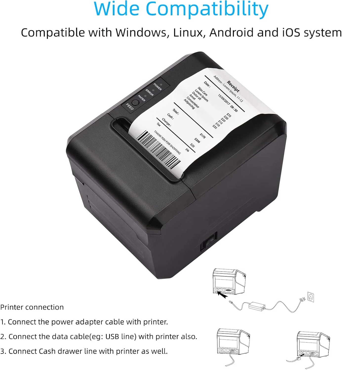 چاپگر حرارتی رسید 80 میلیمتری Fawoonu با اتصال USB، برش خودکار، مناسب برای چاپ بلیط و فیش، سازگار با سیستمعاملهای iOS، اندروید، ویندوز، Li، دستورات چاپ ESC/POS برای سوپرمارکت چاپگر حرارتی رسید 80 میلیمتری Fawoonu با اتصال USB، برش خودکار، مناسب برای چاپ بلیط و فیش، سازگار با سیستمعاملهای iOS، اندروید، ویندوز، Li، دستورات چاپ ESC/POS برای سوپرمارکت