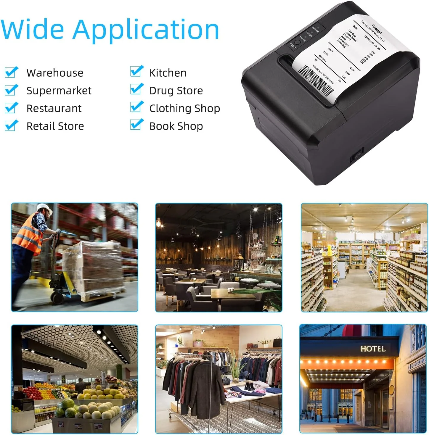 پرینتر حرارتی رسید 80 میلیمتری Fawoonu USB و بلوتوث، حرارتی مستقیم با برش خودکار برای چاپ فیش و بلیط، اتصال USB سازگار با سیستمهای iOS، اندروید، ویندوز، دستورات چاپ ESC/POS برای سوپرمارکت پرینتر حرارتی رسید 80 میلیمتری Fawoonu USB و بلوتوث، حرارتی مستقیم با برش خودکار برای چاپ فیش و بلیط، اتصال USB سازگار با سیستمهای iOS، اندروید، ویندوز، دستورات چاپ ESC/POS برای سوپرمارکت