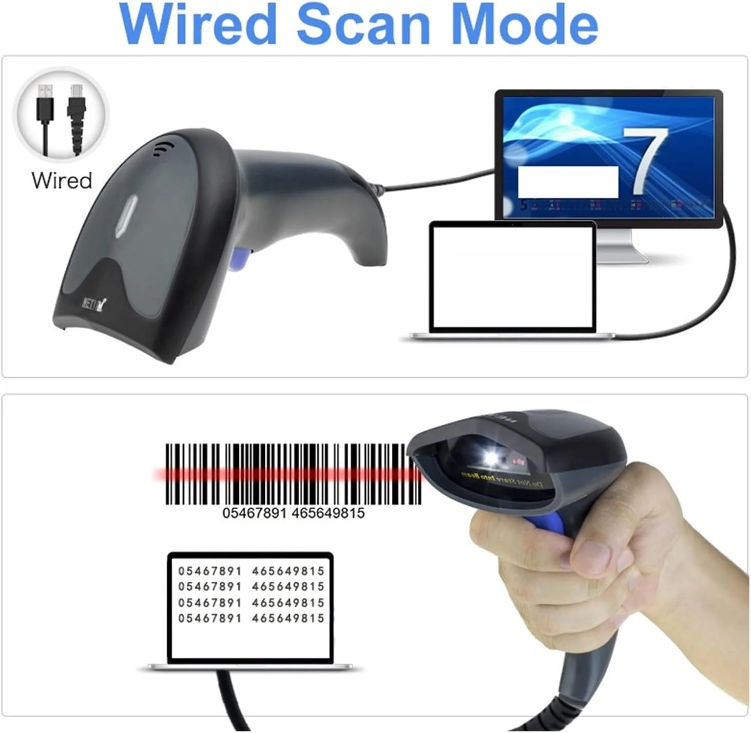 بارکد اسکنر سیمی بارکد خوان 2D 1D برای پرداخت موبایلی صفحه نمایش کامپیوتر COMS برای POS PC سوپرمارکت کتابفروشی مرکز خرید Zeenyi