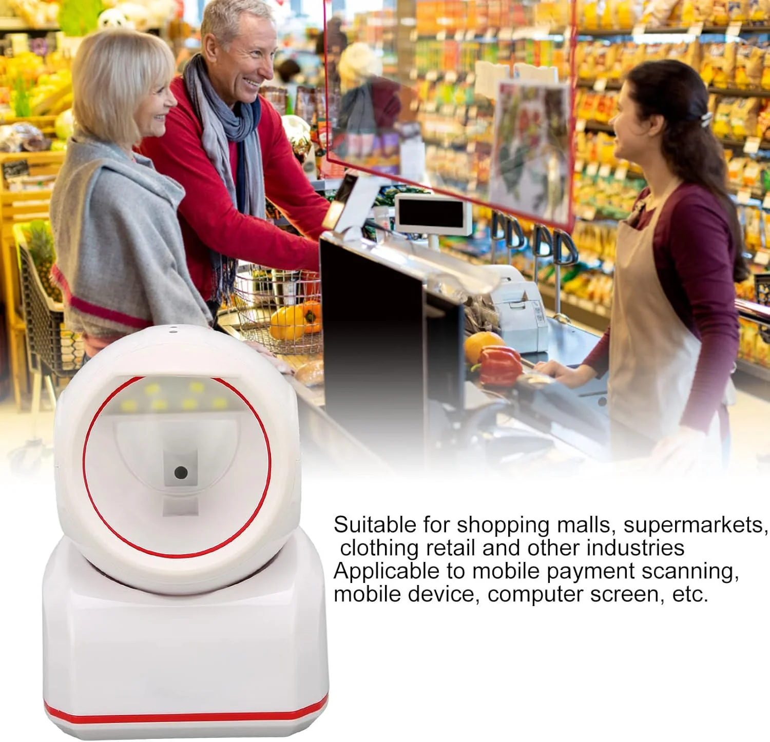 اسکنر بارکد رومیزی 1D 2D QR، بارکد خوان سیمی همه جهته با LED قرمز 617 نانومتری، بارکد از صفحه نمایش کامپیوتر تلفن (سفید)