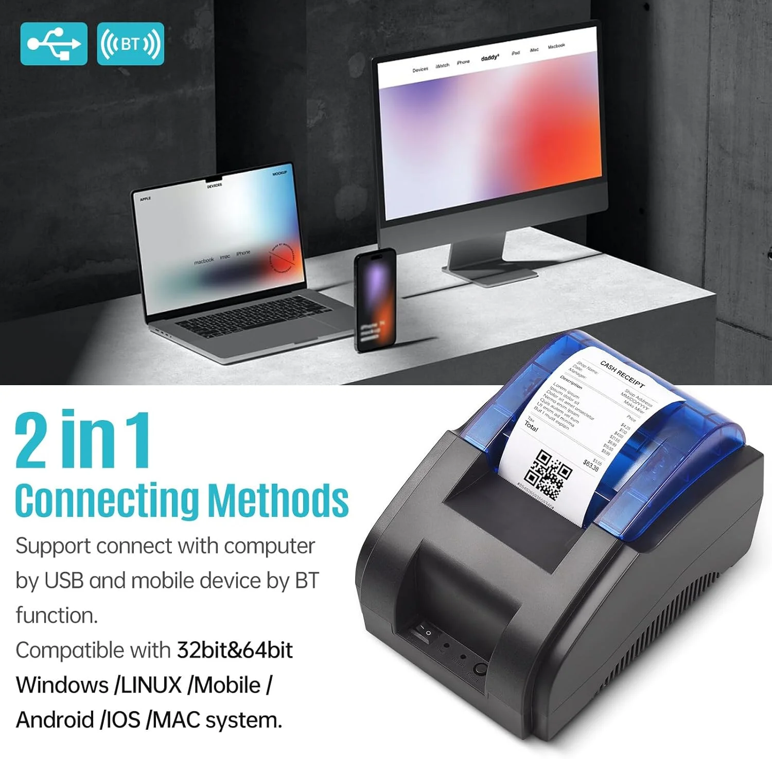 چاپگر رسید رومیزی 58 میلیمتری Irovami USB+BT 203DPI چاپ حرارتی مستقیم سازگار با سیستمهای Windows/Linux/Mac/Android/iOS چاپ با سرعت بالا پشتیبانی از دستور ESC/POS برای رستورانها خردهفروشی چاپگر رسید رومیزی 58 میلیمتری Irovami USB+BT 203DPI چاپ حرارتی مستقیم سازگار با سیستمهای Windows/Linux/Mac/Android/iOS چاپ با سرعت بالا پشتیبانی از دستور ESC/POS برای رستورانها خردهفروشی