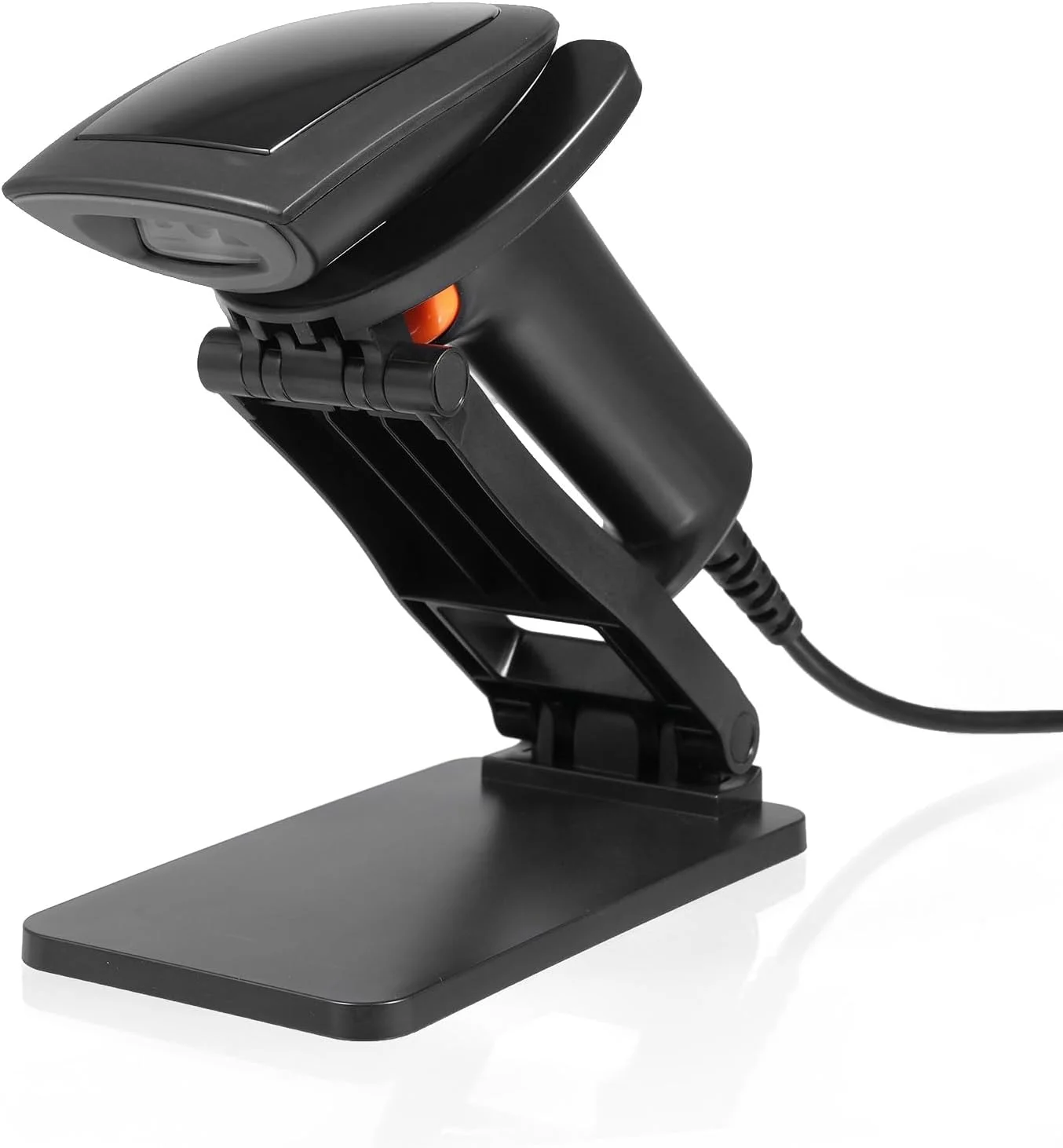 اسکنر بارکد USB دستی با پایه، سنسور تصویر CMOS، پشتیبانی از کد کاغذی 1D 2D، سازگار با سیستم عامل های Windows Android MacOS Linux برای سوپرمارکت، کتابخانه، لجستیک، خرده فروشی، انبار