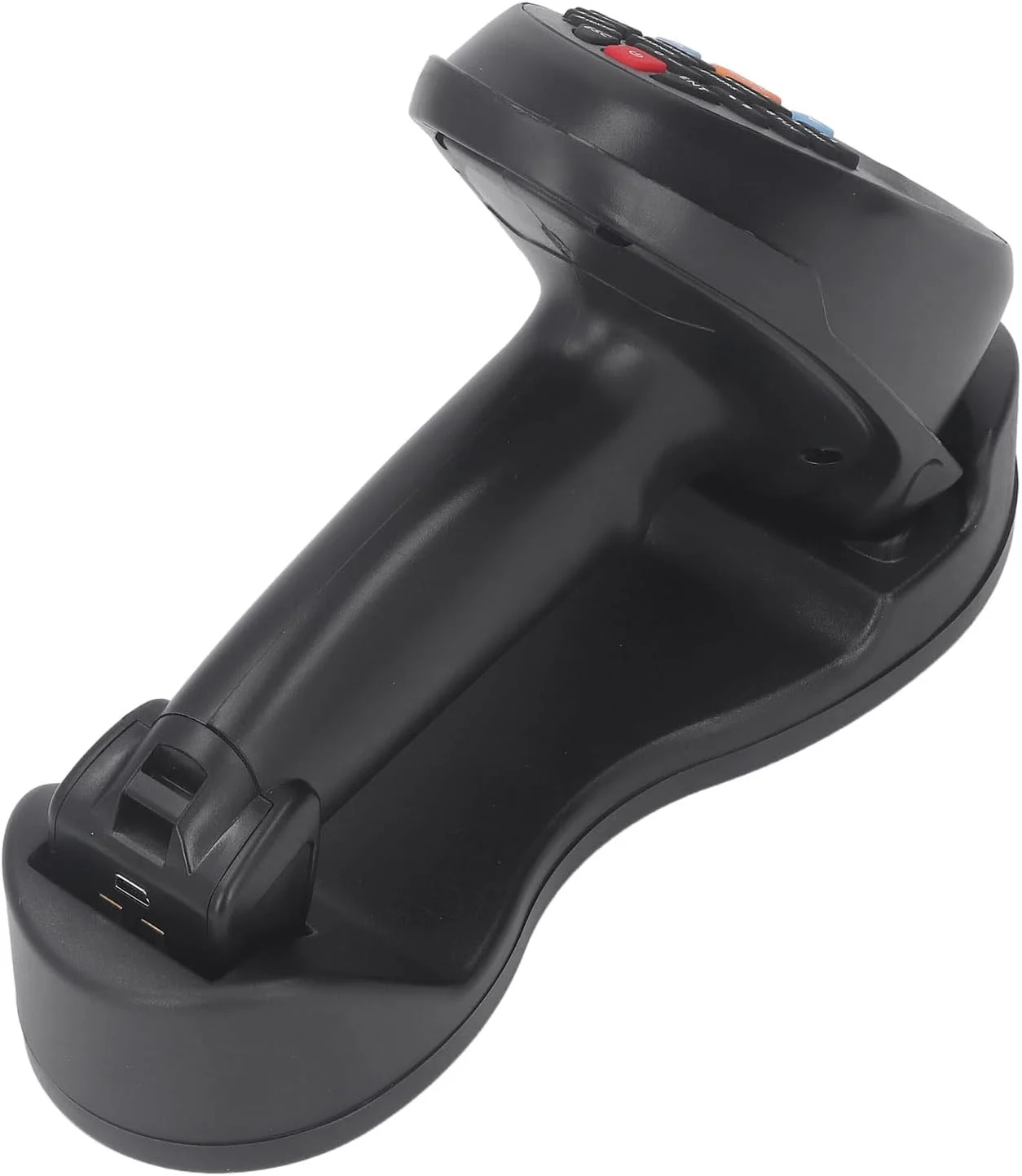 اسکنر بارکد بی سیم Vomeko 2.4GHZ تشخیص اسکن بارکد خوان دستی USB 1D با پایه شارژ جمع کننده داده، برای فروشگاه، سوپرمارکت، انبار