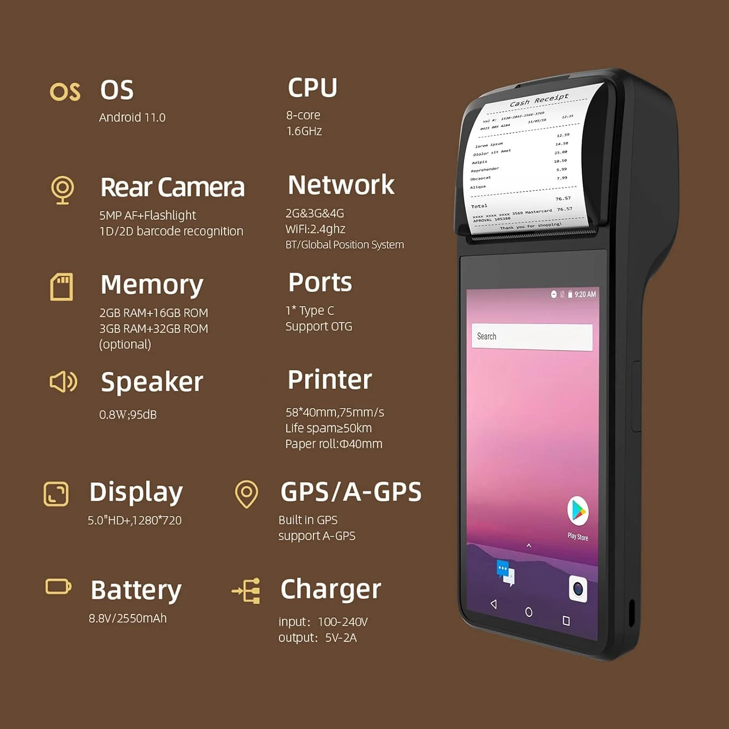 چاپگر رسید POS قابل حمل Fawoonu 4G اندروید 11 اسکنر بارکد 1D/2D ترمینال PDA پشتیبانی از ارتباط WiFi BT با صفحه لمسی 5.0 اینچی چاپ برچسب حرارتی با عرض 58 میلی متر برای سوپرمارکت رستوران چاپگر رسید POS قابل حمل Fawoonu 4G اندروید 11 اسکنر بارکد 1D/2D ترمینال PDA پشتیبانی از ارتباط WiFi BT با صفحه لمسی 5.0 اینچی چاپ برچسب حرارتی با عرض 58 میلی متر برای سوپرمارکت رستوران