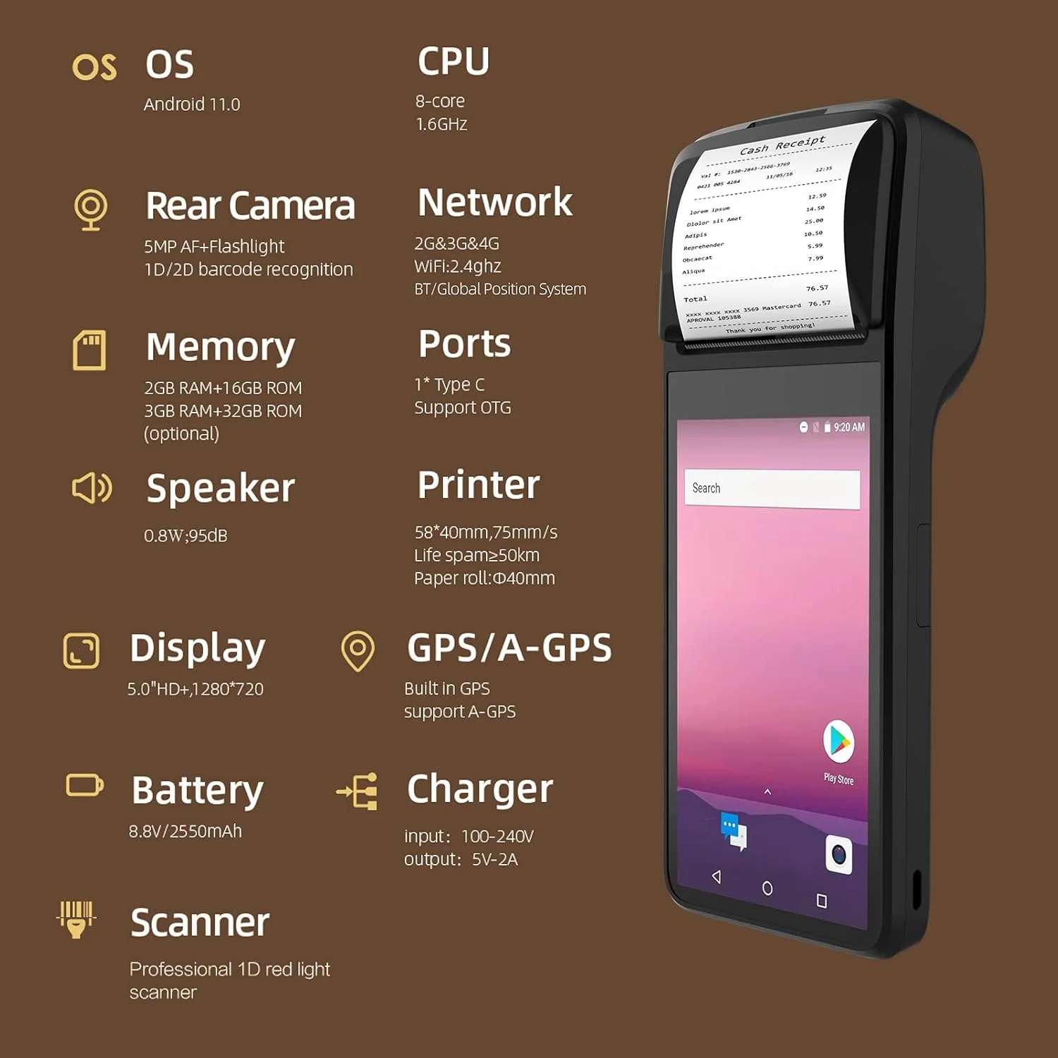 چاپگر رسید POS قابل حمل Fawoonu 4G اندروید 11، اسکنر بارکد 1D/2D، ترمینال PDA با پشتیبانی از بارکد خوان 1D، WiFi، BT با صفحه لمسی 5 اینچی، چاپ حرارتی برچسب با عرض 58 میلی متر برای سوپرمارکت چاپگر رسید POS قابل حمل Fawoonu 4G اندروید 11، اسکنر بارکد 1D/2D، ترمینال PDA با پشتیبانی از بارکد خوان 1D، WiFi، BT با صفحه لمسی 5 اینچی، چاپ حرارتی برچسب با عرض 58 میلی متر برای سوپرمارکت