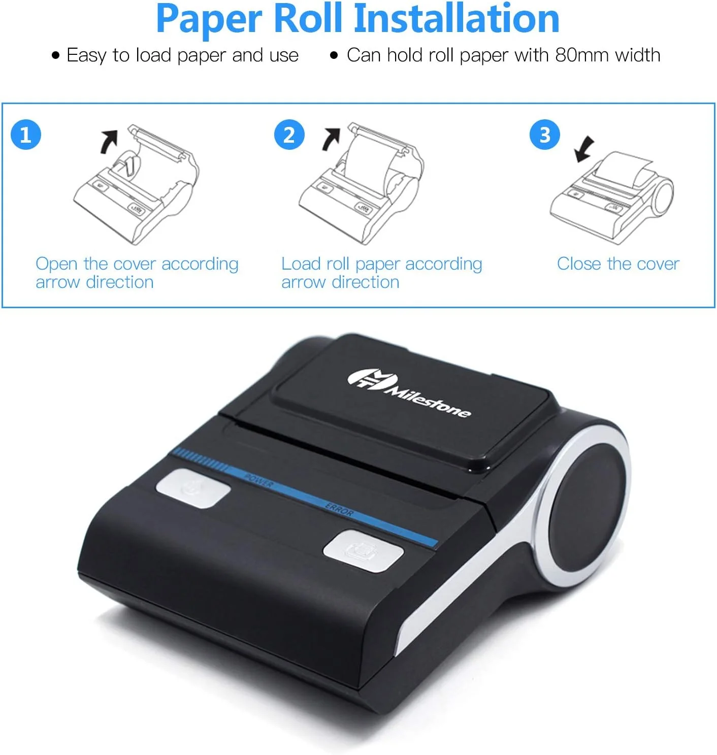 پرینتر رسید قابل حمل 80 میلی متری douself، پرینتر حرارتی بی سیم BT، پرینتر موبایل صورتحساب سازگار با سیستم عامل های Android/iOS/Windows، دستور چاپ ESC/POS برای کسب و کارهای کوچک، رستوران ها و خرده فروشی ها