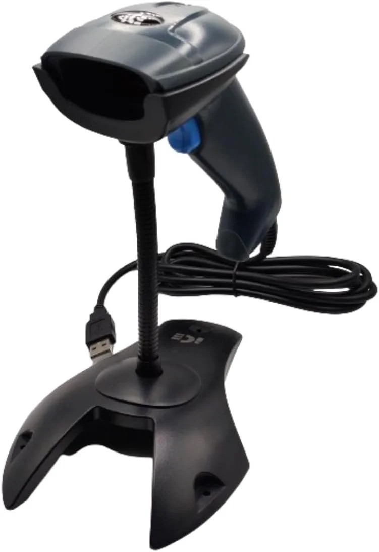 اسکنر بارکد ICE Zipscan مدل IS-2210، رزولوشن بالا، کابل USB، اسکنر بارکد مشکی، اسکنر 1D با پایه