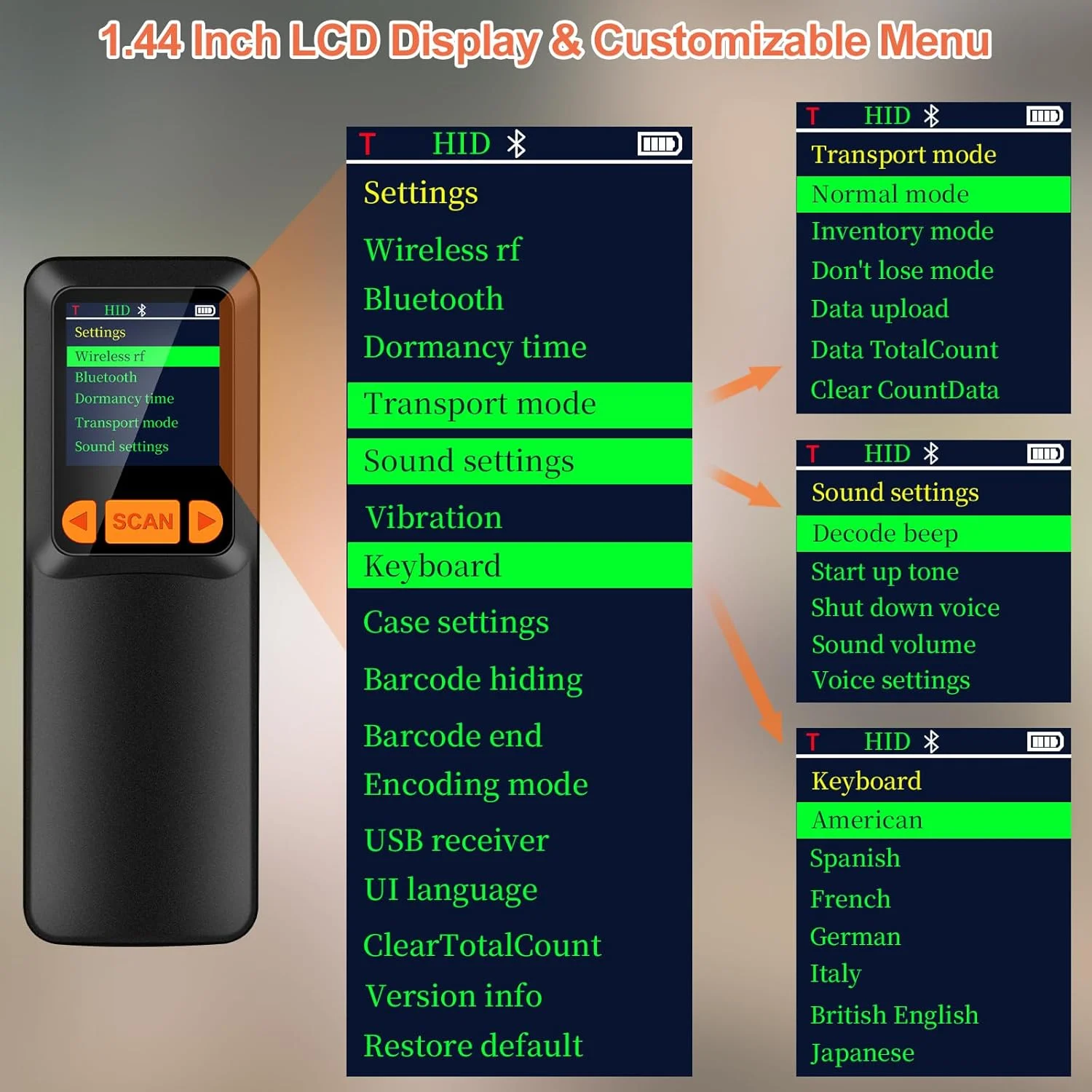 اسکنر بارکد بلوتوثی کوچک KUIIYER، اسکنر بارکد دوبعدی QR 1D بیسیم با صفحه نمایش LCD و صفحه کلید تنظیمات و هوش مصنوعی صوتی، بارکد خوان دستی کوچک قابل حمل برای تلفن هوشمند، کامپیوتر و POS اسکنر بارکد بلوتوثی کوچک KUIIYER، اسکنر بارکد دوبعدی QR 1D بیسیم با صفحه نمایش LCD و صفحه کلید تنظیمات و هوش مصنوعی صوتی، بارکد خوان دستی کوچک قابل حمل برای تلفن هوشمند، کامپیوتر و POS