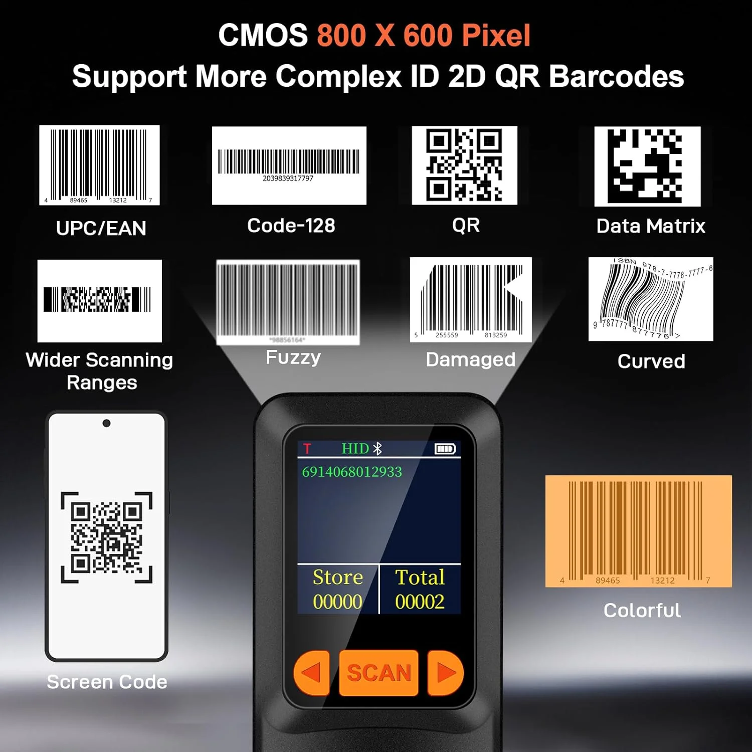 اسکنر بارکد بلوتوثی کوچک KUIIYER، اسکنر بارکد دوبعدی QR 1D بیسیم با صفحه نمایش LCD و صفحه کلید تنظیمات و هوش مصنوعی صوتی، بارکد خوان دستی کوچک قابل حمل برای تلفن هوشمند، کامپیوتر و POS اسکنر بارکد بلوتوثی کوچک KUIIYER، اسکنر بارکد دوبعدی QR 1D بیسیم با صفحه نمایش LCD و صفحه کلید تنظیمات و هوش مصنوعی صوتی، بارکد خوان دستی کوچک قابل حمل برای تلفن هوشمند، کامپیوتر و POS
