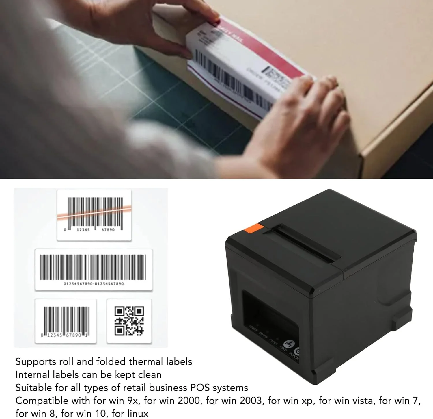 چاپگر حرارتی رسید USB، چاپگر حرارتی رسید قابل حمل، چاپگر حرارتی 80 میلی متری پورت USB 300 میلی متر بر ثانیه برای سیستم های POS تجاری برای ویندوز