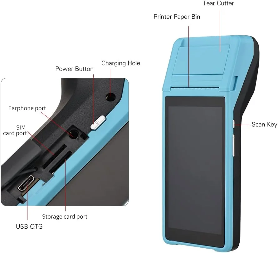 پرینتر PDA دستی همه کاره Irovami، ترمینال POS هوشمند، پرینترهای بی سیم قابل حمل، ترمینال پرداخت هوشمند با قابلیت BT/WiFi/USB OTG/ ارتباطات 3G