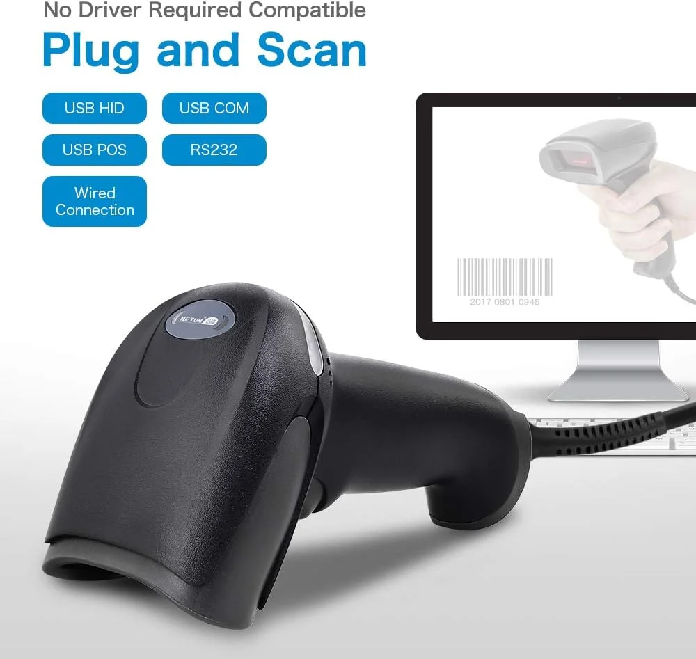 اسکنر بارکد لیزری دستی NETUM مدل YJ-2013، اسکنر بارکد 1D سیمی USB قابل حمل برای سیستم POS سوپرمارکت اسکنر بارکد لیزری دستی NETUM مدل YJ-2013، اسکنر بارکد 1D سیمی USB قابل حمل برای سیستم POS سوپرمارکت