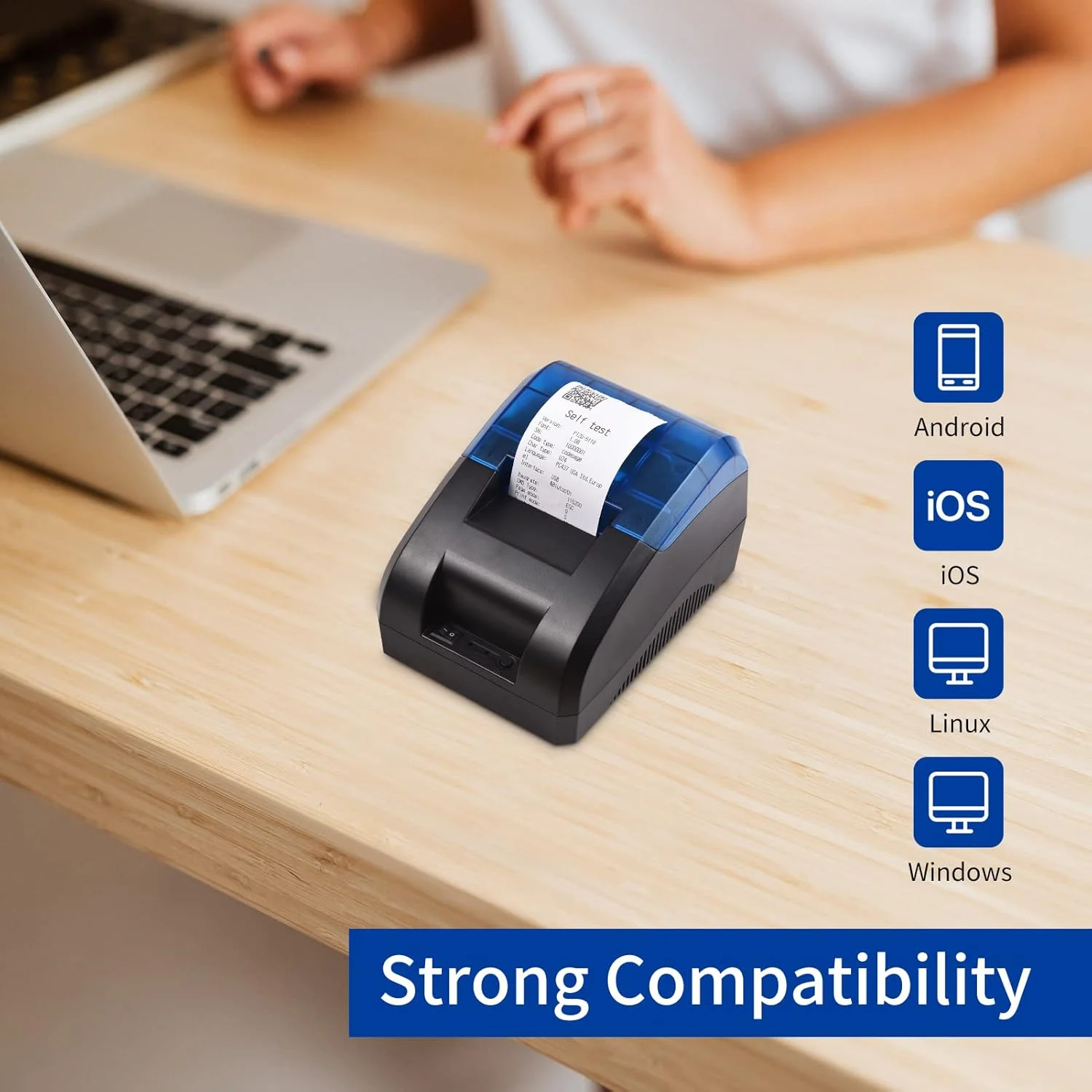 چاپگر رسید 58 میلیمتری رومیزی USB BT اتصال بیسیم با چاپ لوگو بارکد 1 رول کاغذ داخل سازگار با iOS Android Windows برای فروش رستوران فروشگاه خردهفروشی چاپگر رسید 58 میلیمتری رومیزی USB BT اتصال بیسیم با چاپ لوگو بارکد 1 رول کاغذ داخل سازگار با iOS Android Windows برای فروش رستوران فروشگاه خردهفروشی