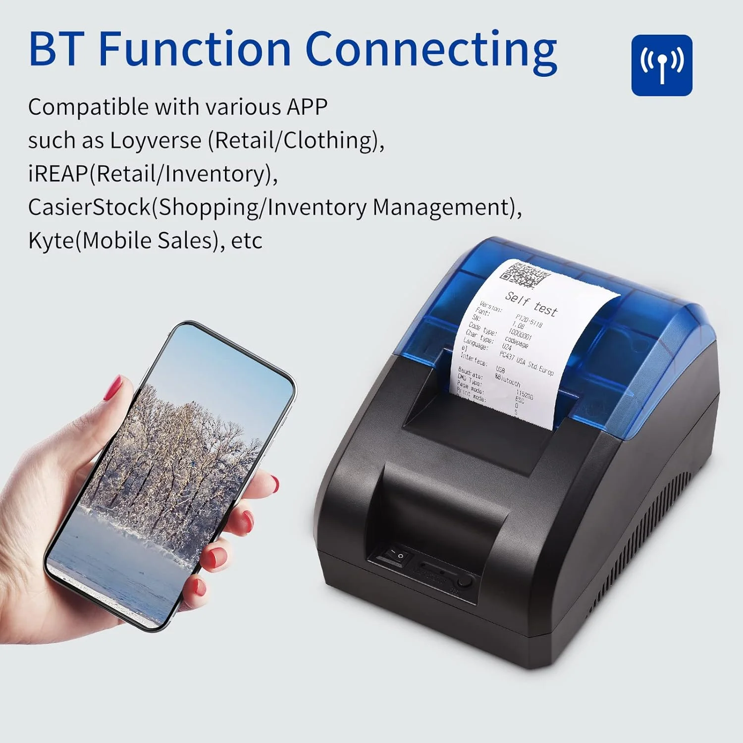 چاپگر رسید 58 میلیمتری رومیزی USB BT اتصال بیسیم با چاپ لوگو بارکد 1 رول کاغذ داخل سازگار با iOS Android Windows برای فروش رستوران فروشگاه خردهفروشی چاپگر رسید 58 میلیمتری رومیزی USB BT اتصال بیسیم با چاپ لوگو بارکد 1 رول کاغذ داخل سازگار با iOS Android Windows برای فروش رستوران فروشگاه خردهفروشی