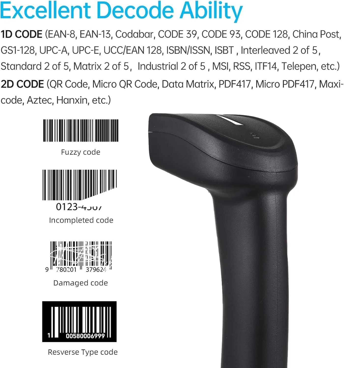 بارکد خوان بی سیم دو بعدی 2.4G دستی USB سیمی 1D، اسکنر بارکد با ماشه دستی 640 * 480 CMOS، پشتیبانی از کد کاغذی و صفحه نمایش سازگار با ویندوز اندروید MAC برای سوپرمارکت خرده فروشی بارکد خوان بی سیم دو بعدی 2.4G دستی USB سیمی 1D، اسکنر بارکد با ماشه دستی 640 * 480 CMOS، پشتیبانی از کد کاغذی و صفحه نمایش سازگار با ویندوز اندروید MAC برای سوپرمارکت خرده فروشی