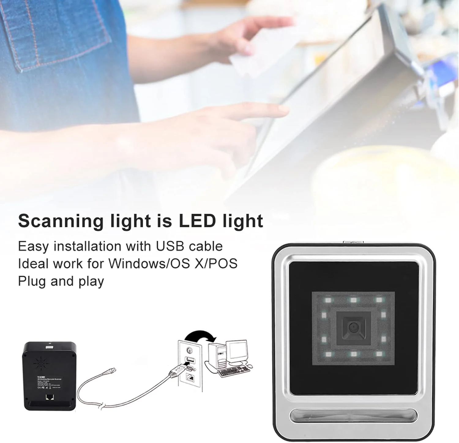 اسکنر بارکد ثابت VELATEMOR، اسکنر بارکد سیمی بدون دست 1D QR 2D، بارکد خوان رومیزی با کابل USB و نور LED (نقره ای) اسکنر بارکد ثابت VELATEMOR، اسکنر بارکد سیمی بدون دست 1D QR 2D، بارکد خوان رومیزی با کابل USB و نور LED (نقره ای)
