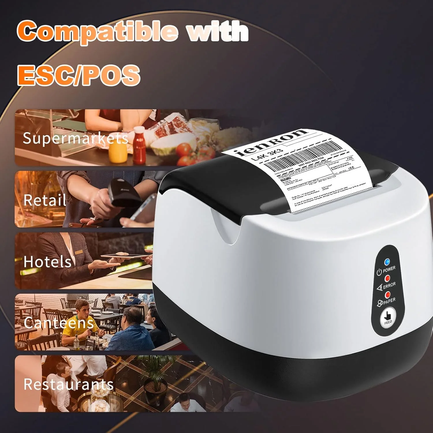 چاپگر حرارتی رسید ienRon، چاپگر POS با حداکثر عرض 58 میلی‌متر با چاپ با سرعت بالا و فناوری حرارتی پیشرفته، پشتیبانی از چاپ سیستم عامل ویندوز لینوکس ESC/POS