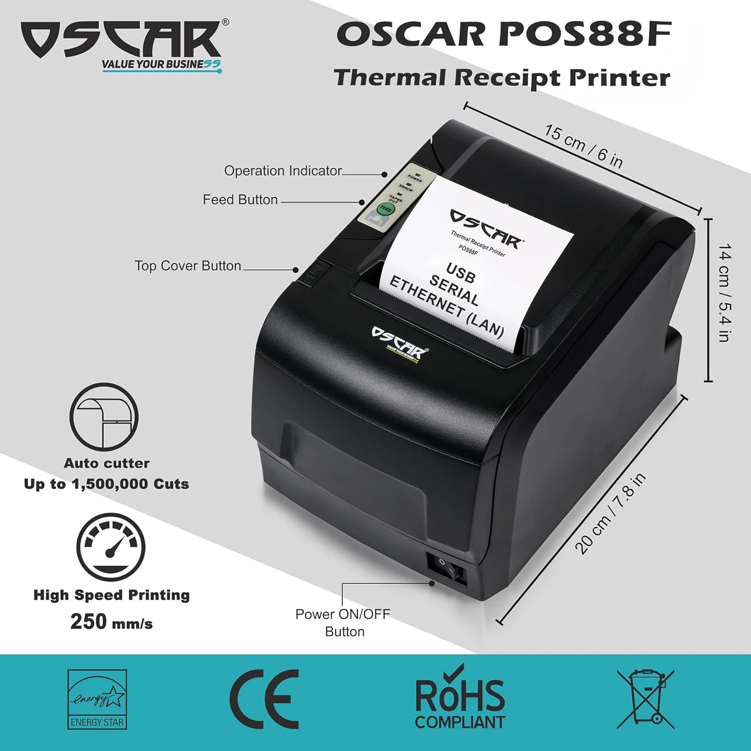 چاپگر رسید حرارتی 80 میلی متری OSCAR Value Your Business POS88F USB+Serial+Ethernet با برش خودکار و بوق آشپزخانه رنگ مشکی چاپگر رسید حرارتی 80 میلی متری OSCAR Value Your Business POS88F USB+Serial+Ethernet با برش خودکار و بوق آشپزخانه رنگ مشکی