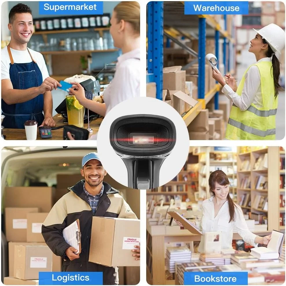 اسکنر بارکد USB با برد بلند، بارکد خوان سیمی دستی ماتریس داده برای پرداخت موبایلی، سیستم POS، مدیریت موجودی سوپرمارکت، پلاگ اند پلی، کابل USB فوق العاده بلند برای کتاب، انبار