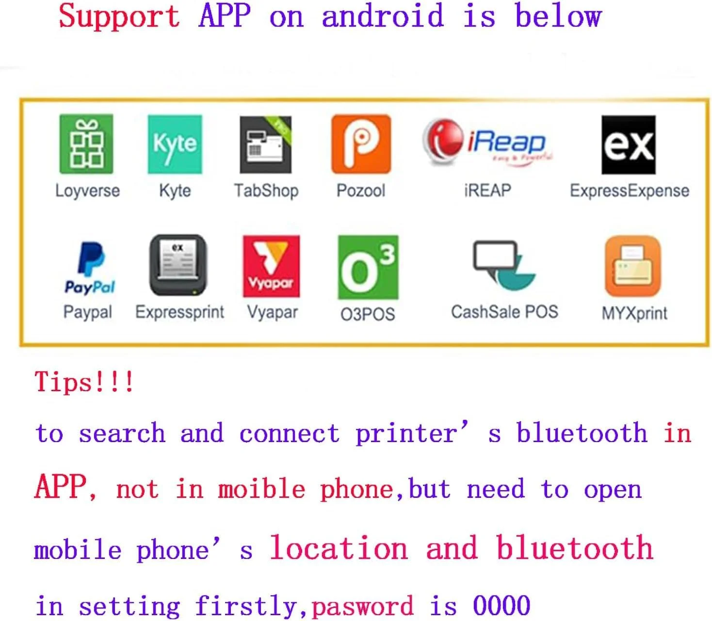 چاپگر حرارتی رسید قابل حمل بلوتوثی 80 میلی‌متری، سازگار با آیفون/آیپد/مک نیست، فقط سازگار با اندروید/ویندوز، چاپگر بی‌سیم فاکتور اندرویدی 3 اینچی برای کسب و کارهای کوچک