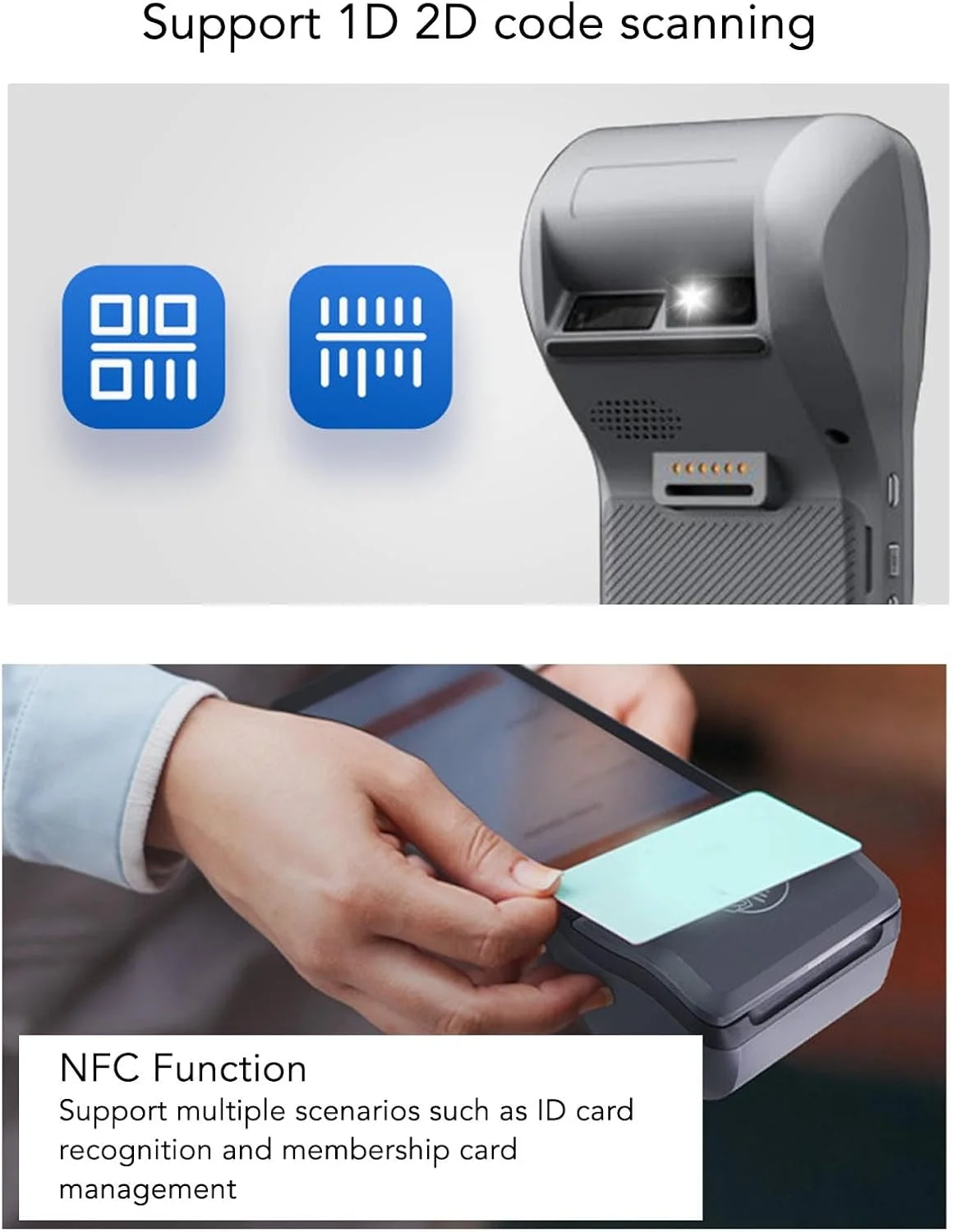 دستگاه چاپگر رسید پایانه فروش 3NFGWDSX 4G WIFI چاپ حرارتی پشتیبانی از اسکن 1D 2D NFC پایانه فروش موبایل دستی با سیستم 12.0، چاپگر دستی پایانه صفحه لمسی