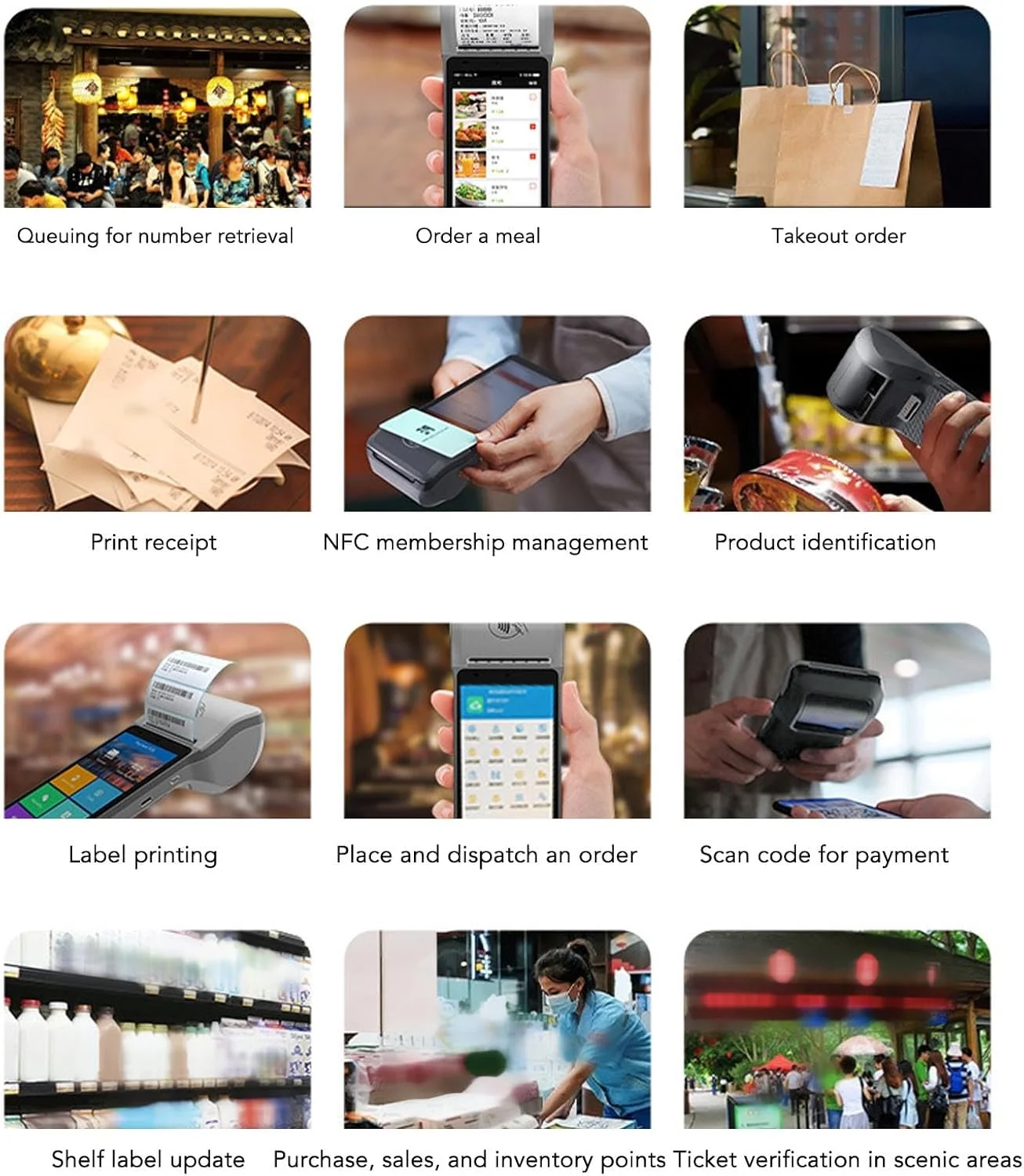 دستگاه چاپگر رسید پایانه فروش 3NFGWDSX 4G WIFI چاپ حرارتی پشتیبانی از اسکن 1D 2D NFC پایانه فروش موبایل دستی با سیستم 12.0، چاپگر دستی پایانه صفحه لمسی