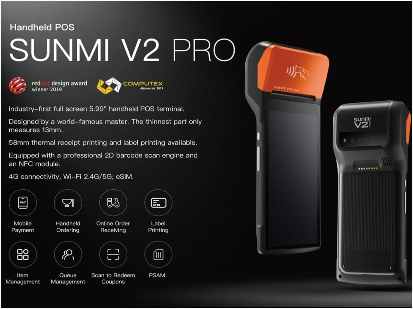 پرینتر لیبل GZDZHP مدل 4G V2 Pro، سیستم POS قابل حمل موبایل با پرینتر حرارتی، پرینتر رسید لیبل توزیع PDA وای فای بی سیم (پایه شارژ)