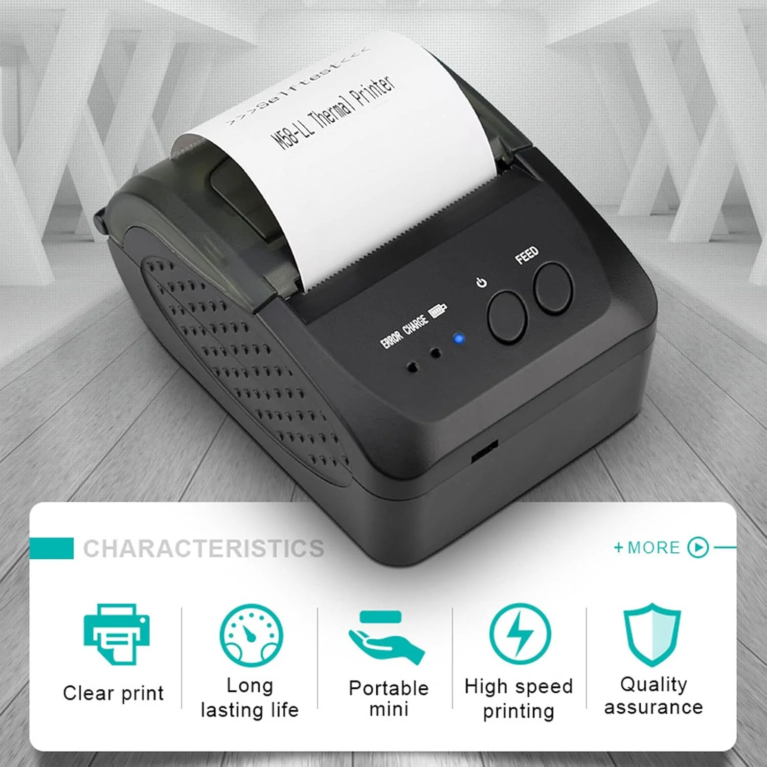 چاپگر حرارتی رسید، چاپگر مینی پوز بلوتوثی 58 میلی‌متری با سرعت چاپ بالا 90 میلی‌متر بر ثانیه، پشتیبانی از سیستم‌عامل‌های اندروید، OS X و ویندوز، چاپگر برچسب شخصی قابل حمل برای فروشگاه، رستوران، خرده‌فروشی و آشپزخانه (US)