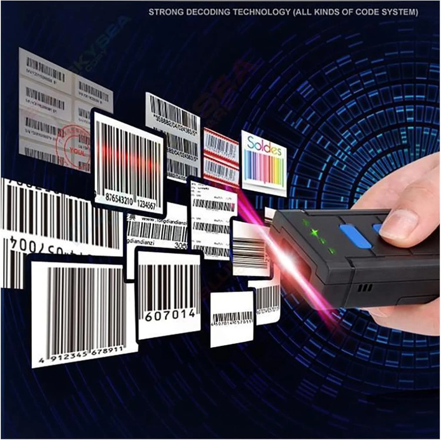 اسکنر بارکد GZDtdsd مینی 1D بی سیم سازگار با عملکرد بلوتوث و اتصال بی سیم 2.4 گیگاهرتز و سیمی اسکنر بارکد قابل حمل