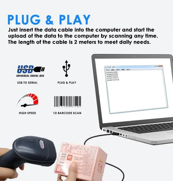 اسکنر بارکد لیزری تک بعدی دستی پگاسوس USB به RS232 با سیم برای سوپرمارکت برای سیستم POS، با پایه، رنگ: مشکی - PS1146-AABAA0