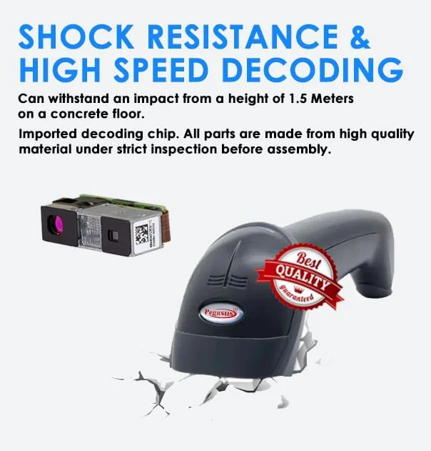 اسکنر بارکد لیزری تک بعدی دستی پگاسوس USB به RS232 با سیم برای سوپرمارکت برای سیستم POS، با پایه، رنگ: مشکی - PS1146-AABAA0