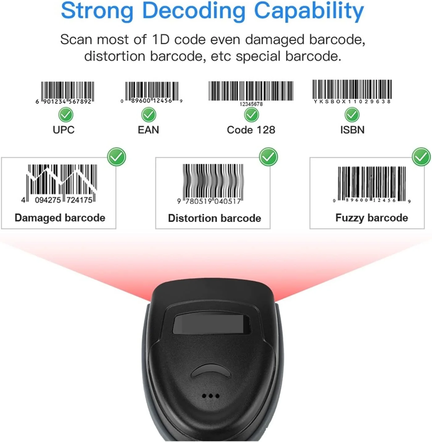 اسکنر بارکد دستی RTYUTT 1D بی سیم با عملکرد نمایش تاریخ سازگار با بلوتوث، بی سیم 2.4G و بارکد خوان سیمی USB