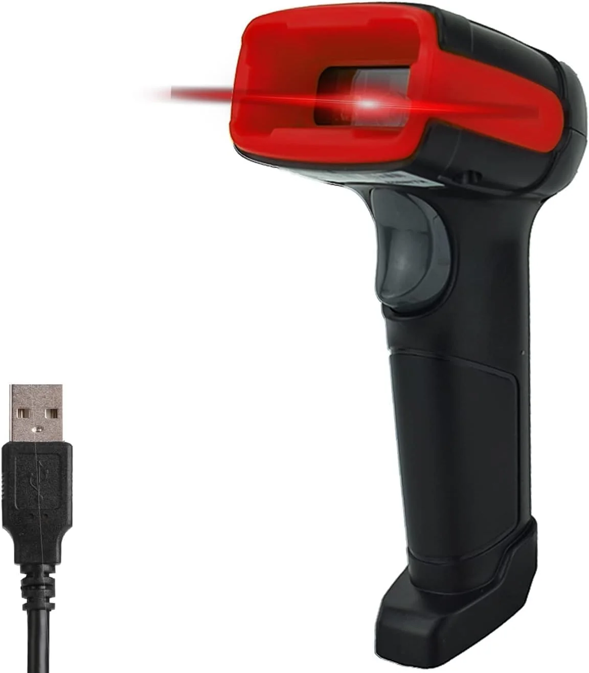 اسکنر بارکد سیمی USB LENVII 1D QR 2D و بارکد خوان QR - اسکنر بارکد دستی پرسرعت برای خرده فروشی، سوپرمارکت ها، انبارها، لجستیک، سیستم های POS آرامکس - طراحی بادوام Plug-and-Play (قرمز)