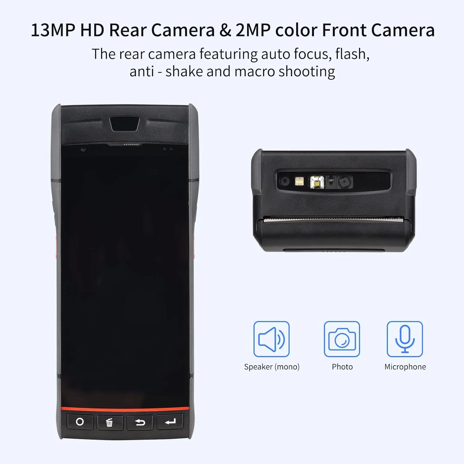 چاپگر رسید POS قابل حمل اندروید 9.0 PDA ترمینال پشتیبانی از سیستم موقعیت یابی جهانی 4G WiFi BT ارتباط با صفحه نمایش لمسی 5.5 اینچی چاپ برچسب با عرض 58 میلی متر برای سوپرمارکت رستوران انبار