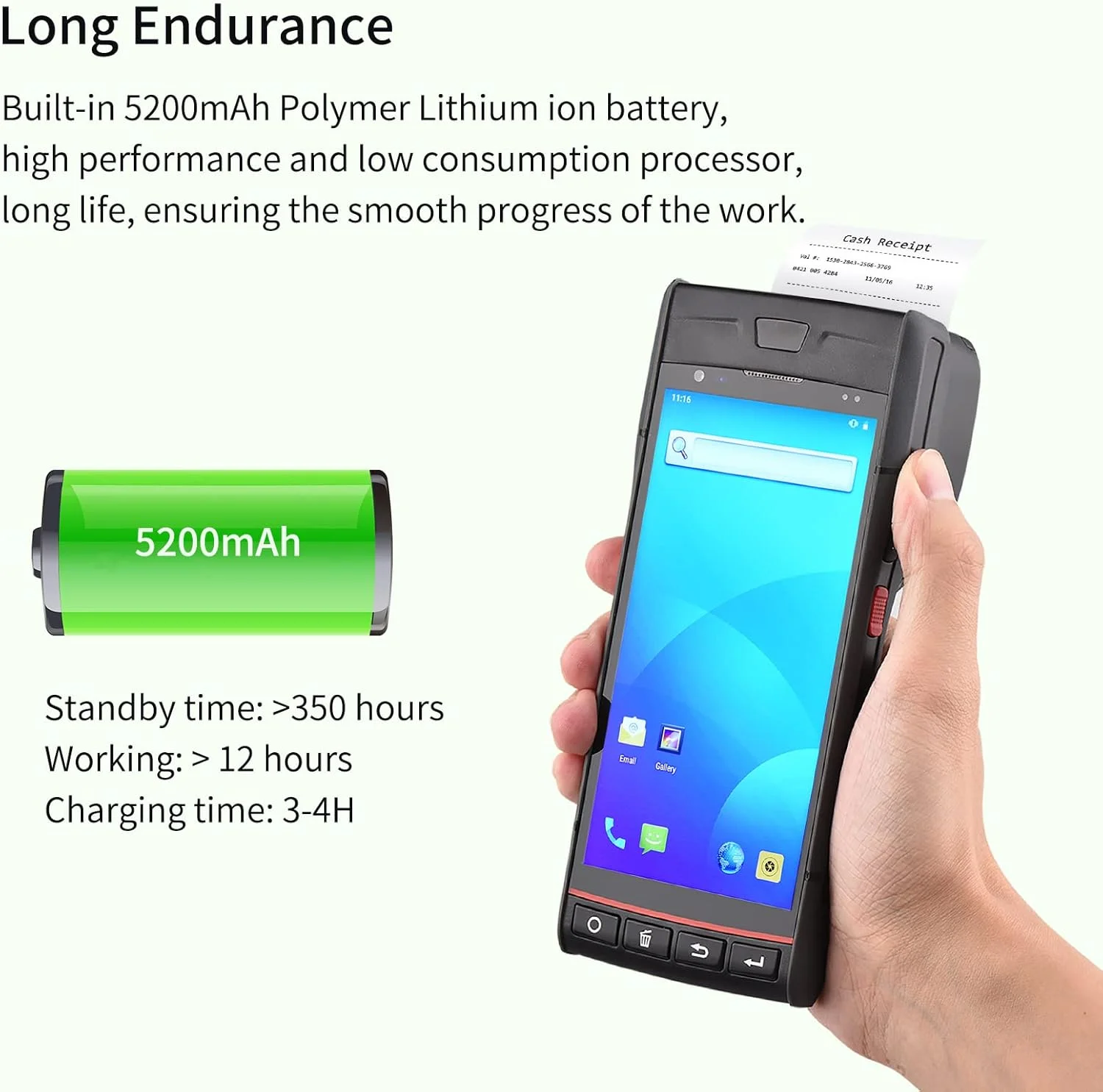 چاپگر رسید POS قابل حمل اندروید 9.0 PDA ترمینال پشتیبانی از سیستم موقعیت یابی جهانی 4G WiFi BT ارتباط با صفحه نمایش لمسی 5.5 اینچی چاپ برچسب با عرض 58 میلی متر برای سوپرمارکت رستوران انبار