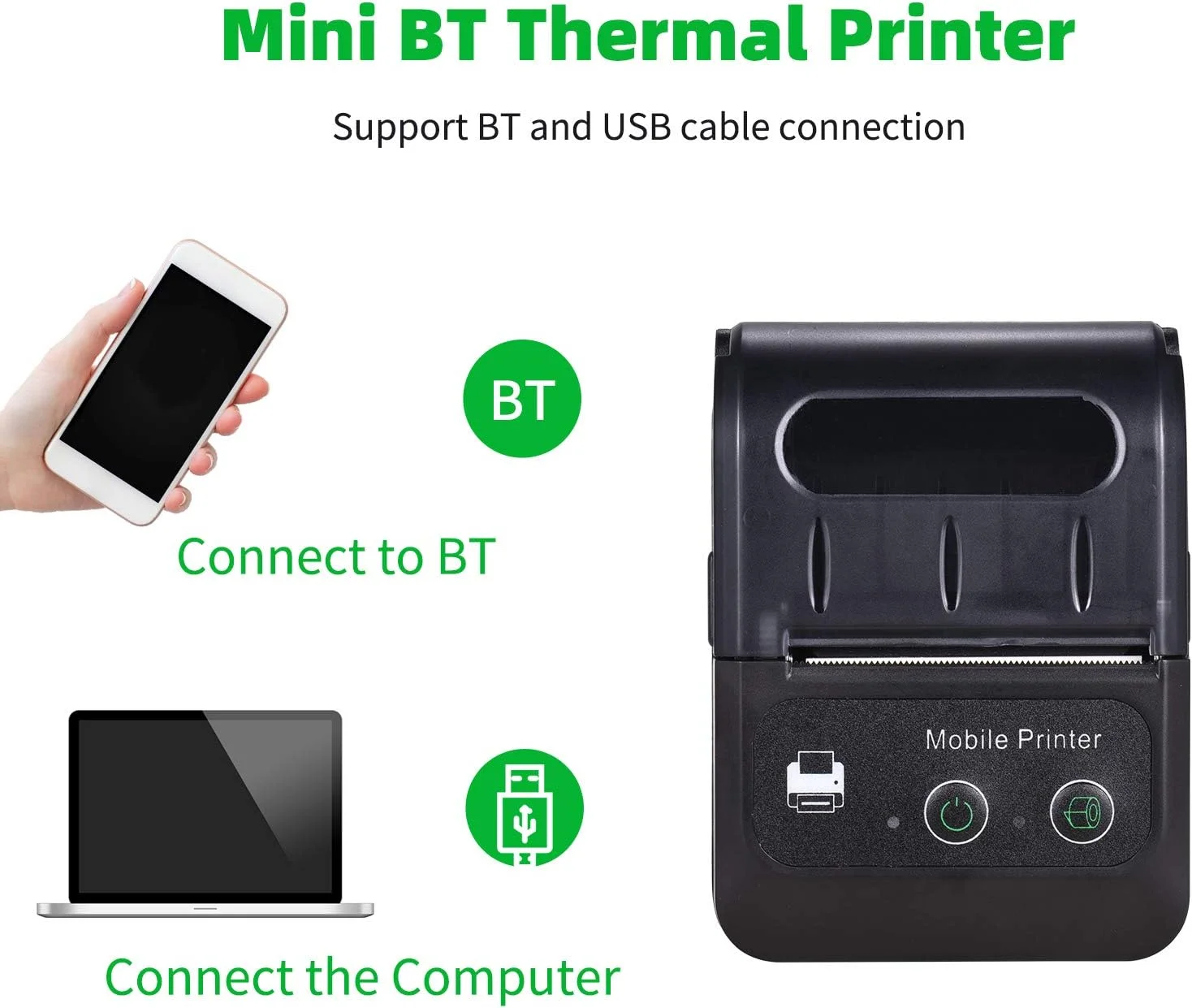 چاپگر حرارتی رسید قابل حمل بی سیم BT 58mm 2 اینچی مینی USB چاپگر POS موبایل پشتیبانی از دستور چاپ ESC/POS سازگار با Android/iOS/Windows برای رستوران های کوچک فروشگاه خرده فروشی چاپگر حرارتی رسید قابل حمل بی سیم BT 58mm 2 اینچی مینی USB چاپگر POS موبایل پشتیبانی از دستور چاپ ESC/POS سازگار با Android/iOS/Windows برای رستوران های کوچک فروشگاه خرده فروشی