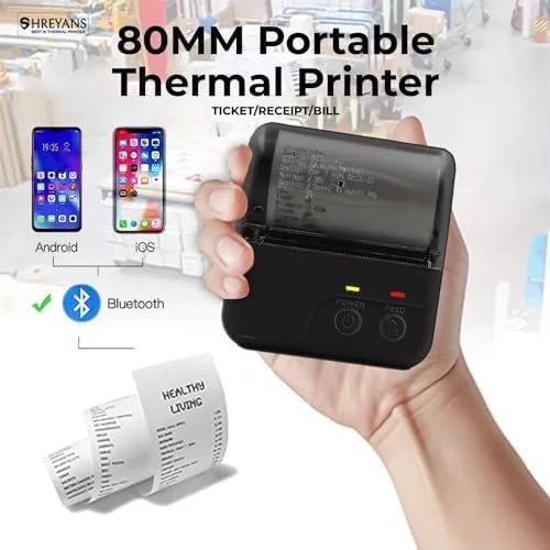 پرینتر حرارتی رسید 80 میلیمتری SHREYANS قابل حمل بلوتوث + USB برای صدور فیش و بلیط POS سازگار با Android/Windows با دستورات چاپ ESC/POS/Star همراه با باتری قابل شارژ و اندازه جمع و جور پرینتر حرارتی رسید 80 میلیمتری SHREYANS قابل حمل بلوتوث + USB برای صدور فیش و بلیط POS سازگار با Android/Windows با دستورات چاپ ESC/POS/Star همراه با باتری قابل شارژ و اندازه جمع و جور