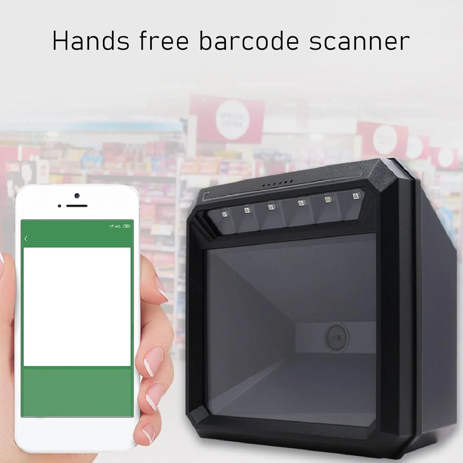 اسکنر بارکد رومیزی USB بدون دست، حسگر خودکار کد QR 1D 2D، اتصال و پخش برای فروشگاه