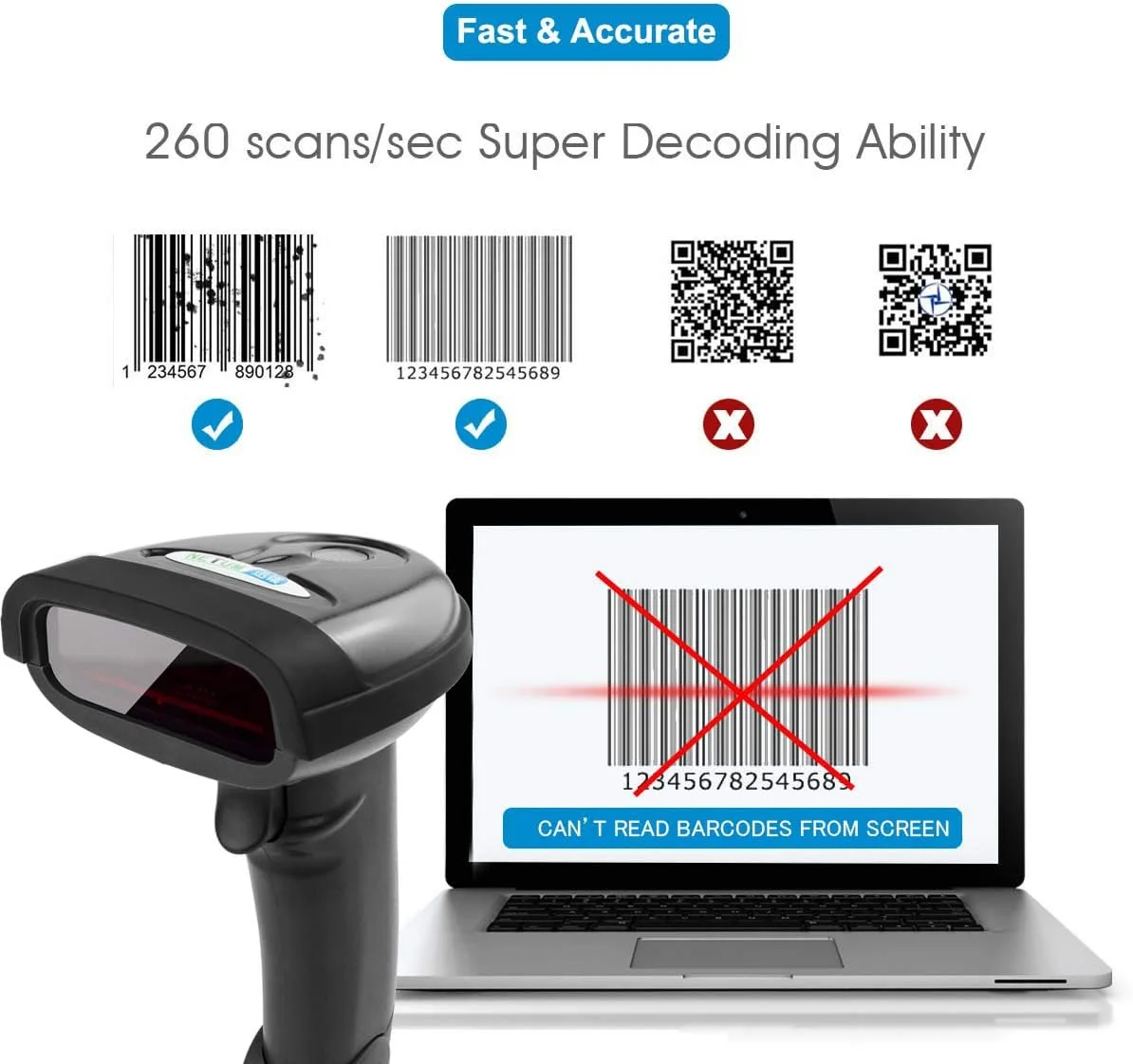 اسکنر بارکد بی سیم NETUM 2.4GHz، بارکد خوان بی سیم دستی، USB قابل شارژ، بی سیم/سیمی برای لپ تاپ، سیستم POS مدل NT-1698W اسکنر بارکد بی سیم NETUM 2.4GHz، بارکد خوان بی سیم دستی، USB قابل شارژ، بی سیم/سیمی برای لپ تاپ، سیستم POS مدل NT-1698W