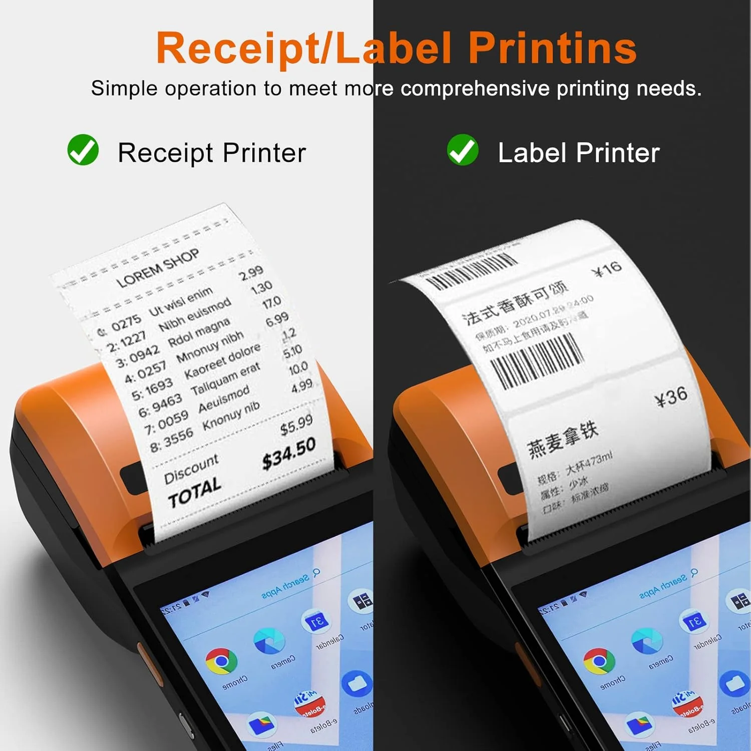 پرینتر رسید POS Alacrity، پرینتر PDA دستی دستگاه POS موبایل صفحه لمسی 5.5 اینچی پرینتر حرارتی 58 میلی متری اندروید 8.1 پشتیبانی از ارتباطات 4G WiFi بلوتوث نارنجی پرینتر رسید POS Alacrity، پرینتر PDA دستی دستگاه POS موبایل صفحه لمسی 5.5 اینچی پرینتر حرارتی 58 میلی متری اندروید 8.1 پشتیبانی از ارتباطات 4G WiFi بلوتوث نارنجی