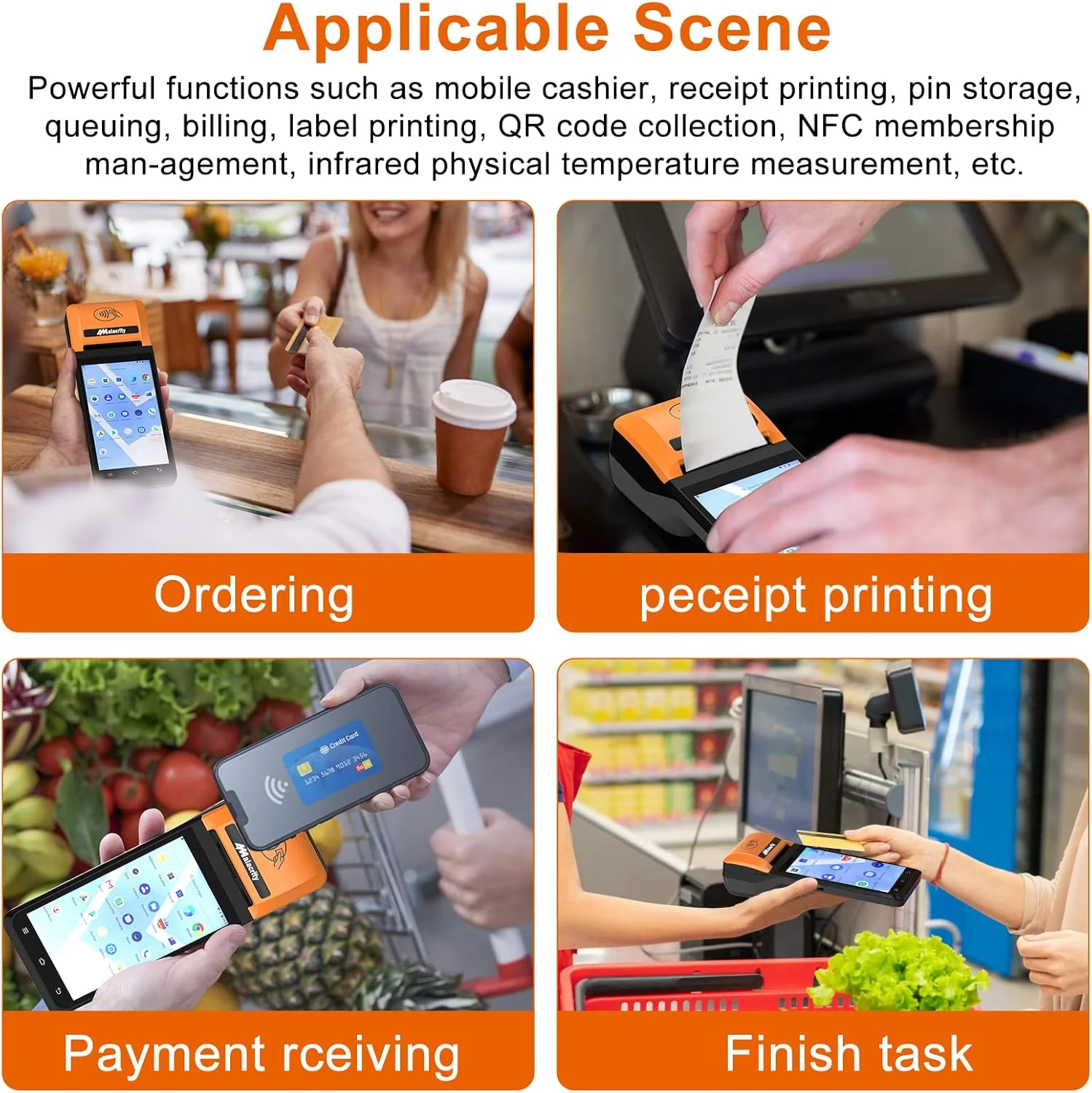 پرینتر رسید POS Alacrity، پرینتر PDA دستی دستگاه POS موبایل صفحه لمسی 5.5 اینچی پرینتر حرارتی 58 میلی متری اندروید 8.1 پشتیبانی از ارتباطات 4G WiFi بلوتوث نارنجی پرینتر رسید POS Alacrity، پرینتر PDA دستی دستگاه POS موبایل صفحه لمسی 5.5 اینچی پرینتر حرارتی 58 میلی متری اندروید 8.1 پشتیبانی از ارتباطات 4G WiFi بلوتوث نارنجی