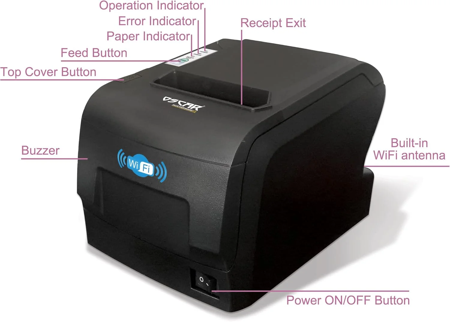 چاپگر رسید حرارتی بی سیم وای فای 80 میلی متری OSCAR Value Your Business POS88W با برش خودکار، مشکی، Wireless+USB+Ethernet چاپگر رسید حرارتی بی سیم وای فای 80 میلی متری OSCAR Value Your Business POS88W با برش خودکار، مشکی، Wireless+USB+Ethernet