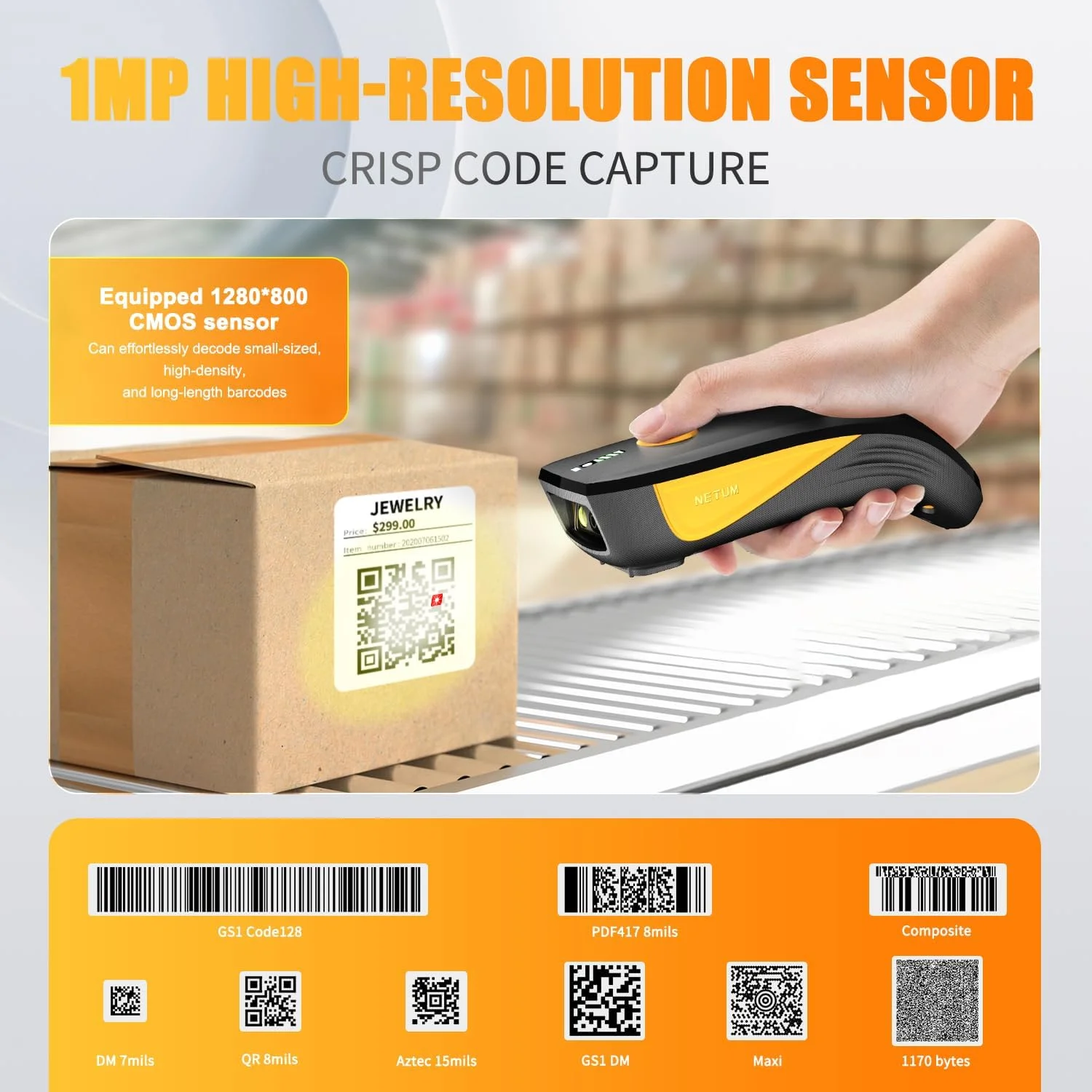اسکنر بارکدخوان QR کد NETUM CS7501 - اسکنر بارکد بلوتوثی ارتقا یافته، مینی بارکدخوان قابل حمل 1D و 2D برای مدیریت موجودی، اسکنر تصویر بی سیم برای تبلت ها، اندروید، iOS، PC و سیستم های POS اسکنر بارکدخوان QR کد NETUM CS7501 - اسکنر بارکد بلوتوثی ارتقا یافته، مینی بارکدخوان قابل حمل 1D و 2D برای مدیریت موجودی، اسکنر تصویر بی سیم برای تبلت ها، اندروید، iOS، PC و سیستم های POS