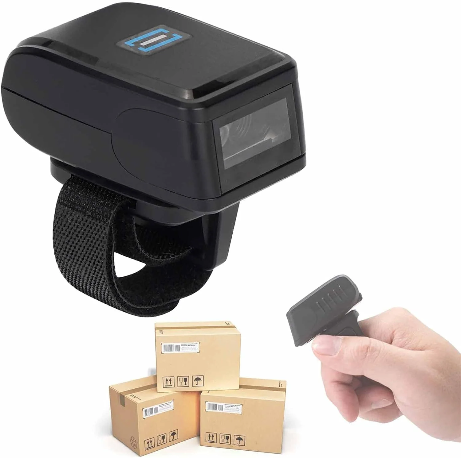 اسکنر بارکد پوشیدنی قابل حمل 1D/2D/QR، پشتیبانی از اتصال بی‌سیم BT+2.4G، ضد ضربه و ضد سقوط، چرخش 180 درجه، مورد استفاده برای پرداخت موبایلی، انبار، سوپرمارکت، هتل، مشکی