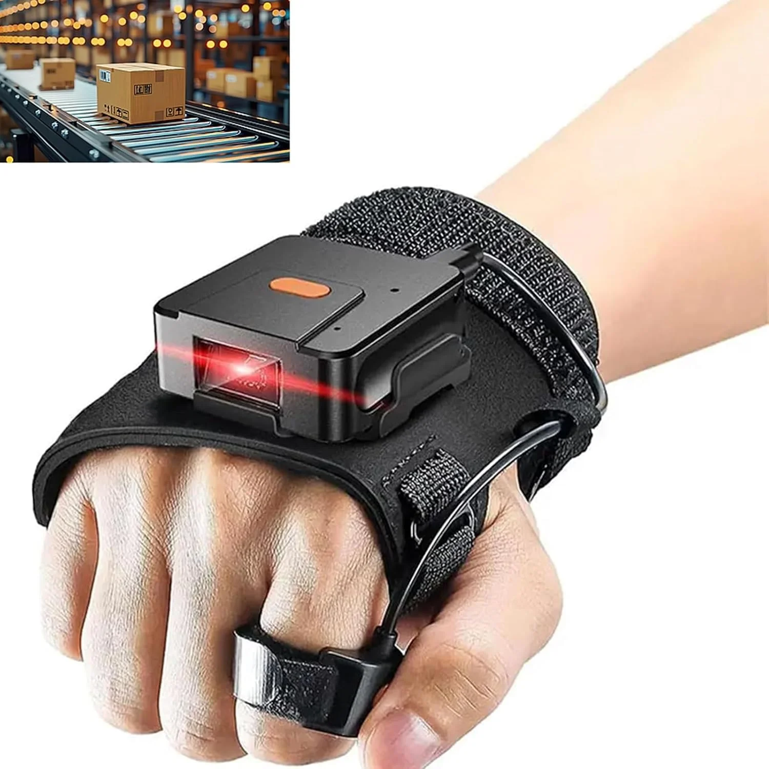 اسکنر بارکد پوشیدنی SUCRFXJ، اسکنر بارکد قابل حمل 2.4G، اسکنر بارکد دستکشی بلوتوثی 1D و 2D، باتری 1600mAh برای لجستیک، تحویل اکسپرس، کارخانه، انبار