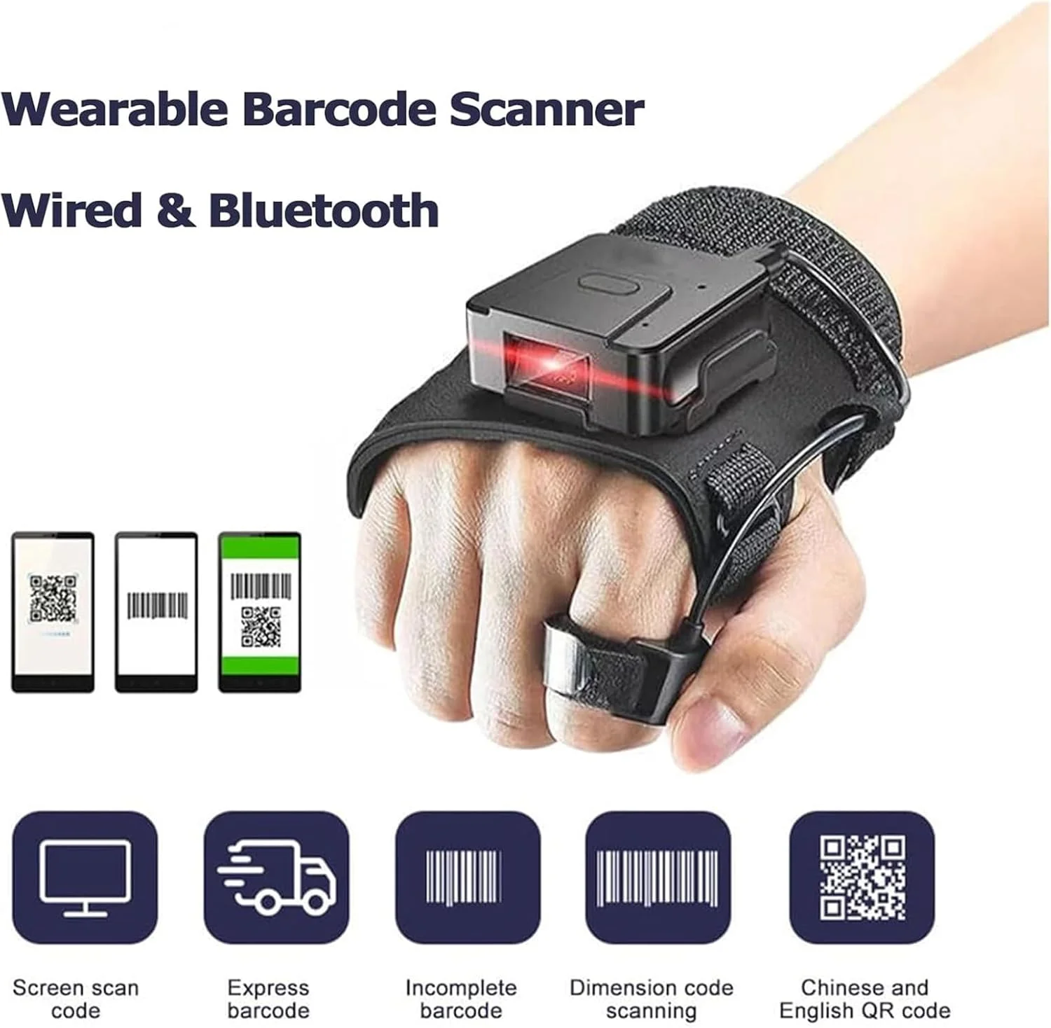 اسکنر بارکد پوشیدنی SUCRFXJ، اسکنر بارکد قابل حمل 2.4G، اسکنر بارکد دستکشی بلوتوثی 1D و 2D، باتری 1600mAh برای لجستیک، تحویل اکسپرس، کارخانه، انبار اسکنر بارکد پوشیدنی SUCRFXJ، اسکنر بارکد قابل حمل 2.4G، اسکنر بارکد دستکشی بلوتوثی 1D و 2D، باتری 1600mAh برای لجستیک، تحویل اکسپرس، کارخانه، انبار