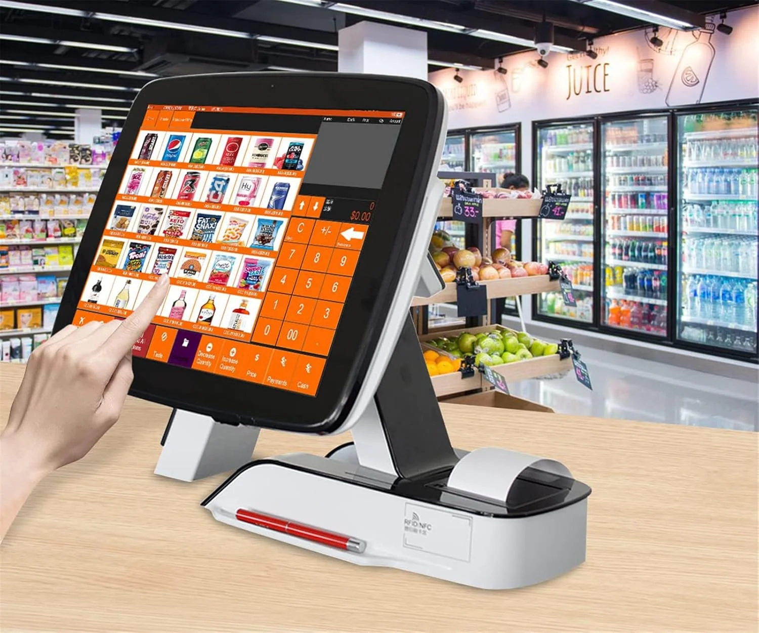 سیستم POS صفحه لمسی 15 اینچی DISHENGZHEN با چاپگر حرارتی رسید داخلی و نرم افزار POS، ایده آل برای صنایع خرده فروشی و خدمات